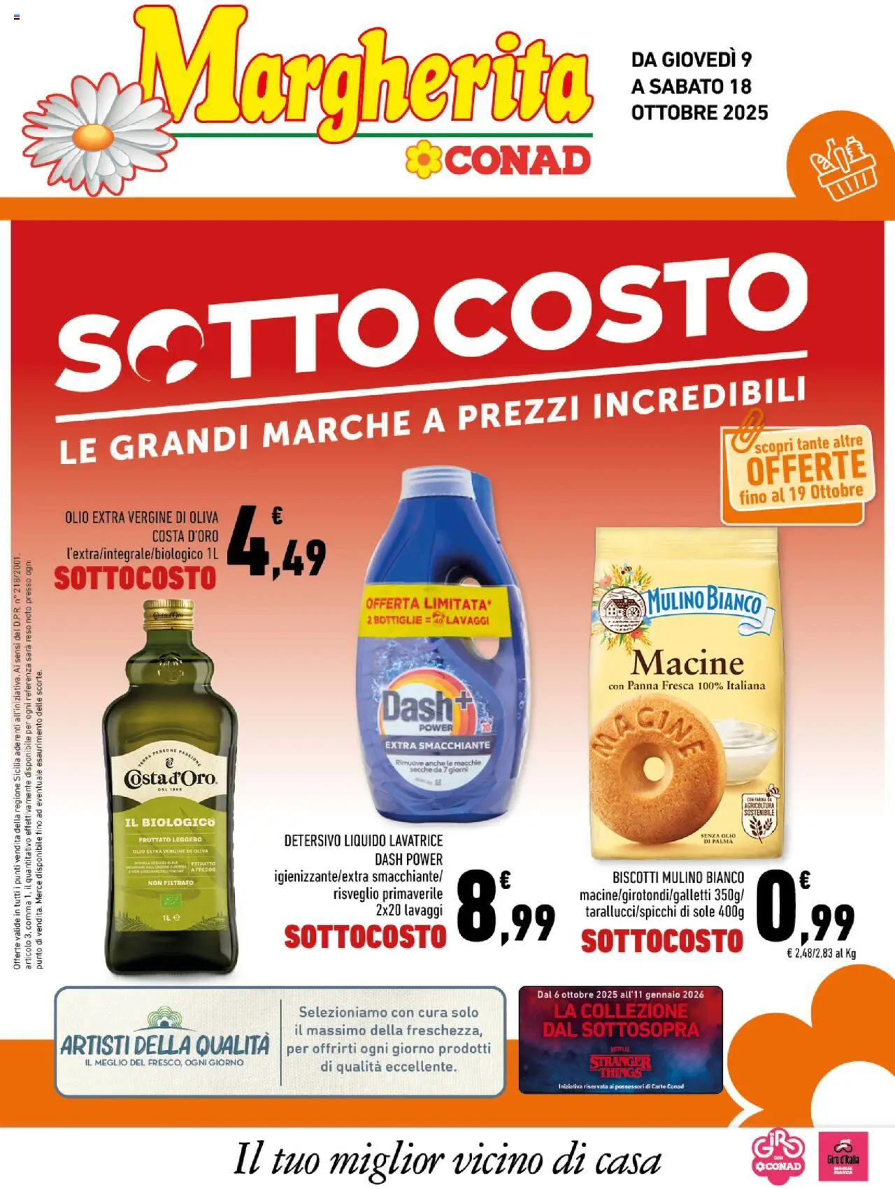 Volantino Conad del 09.10.2025 | Pagina: 1 | Prodotti: Biscotti, Olive, Farina, Lavatrice