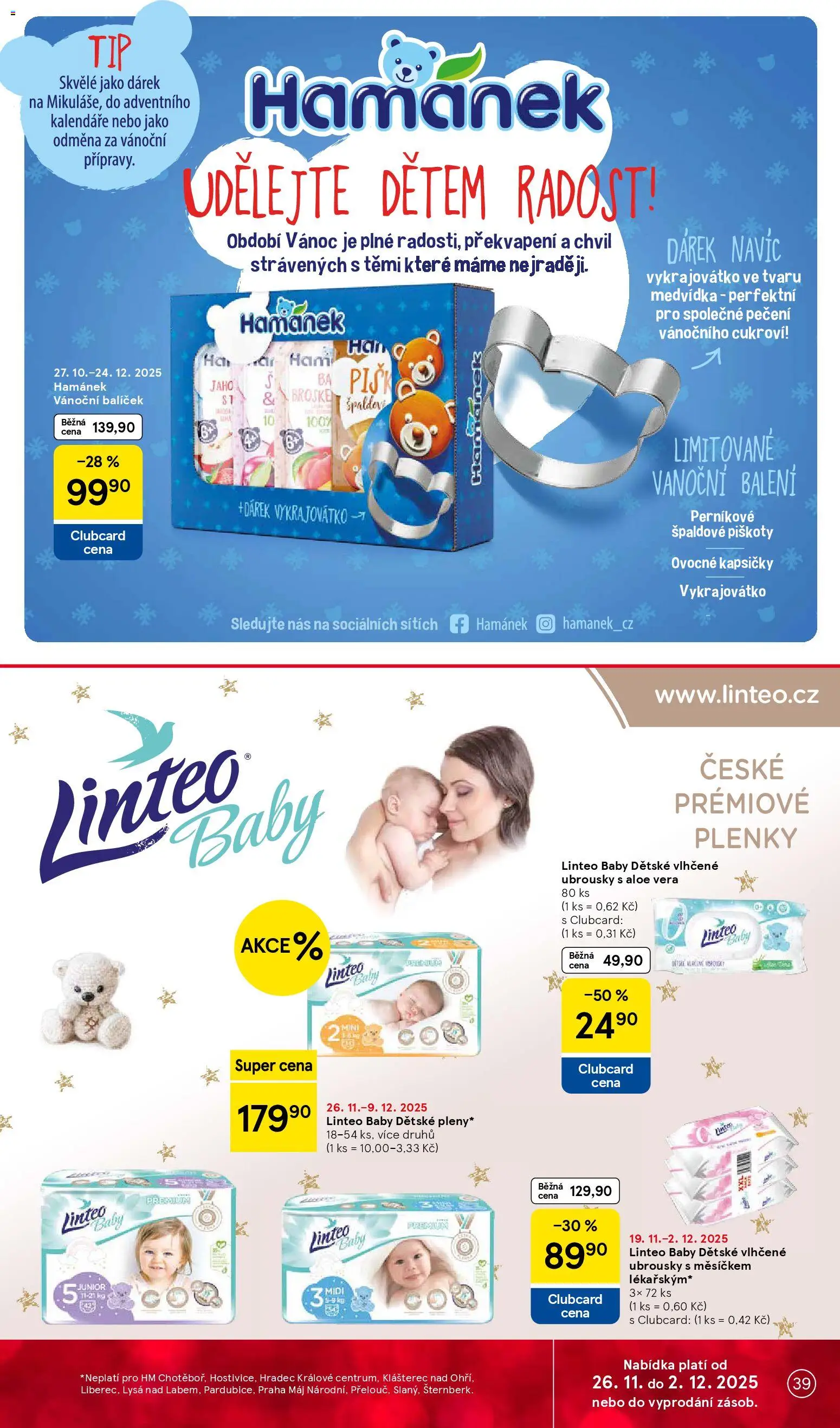 Tesco Black Friday od 26.11.2025 | Strana: 39 | Produkty: Vlhčené ubrousky, Vykrajovátko, Aloe vera, Plenky