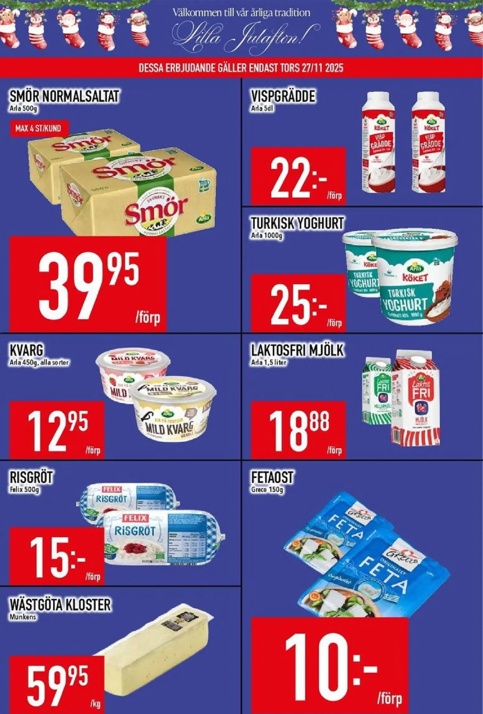 Matdax reklamblad aktuell från 24.11.2025 | Sida: 4 | Produkter: Visp, Fetaost, Mjölk, Grädde