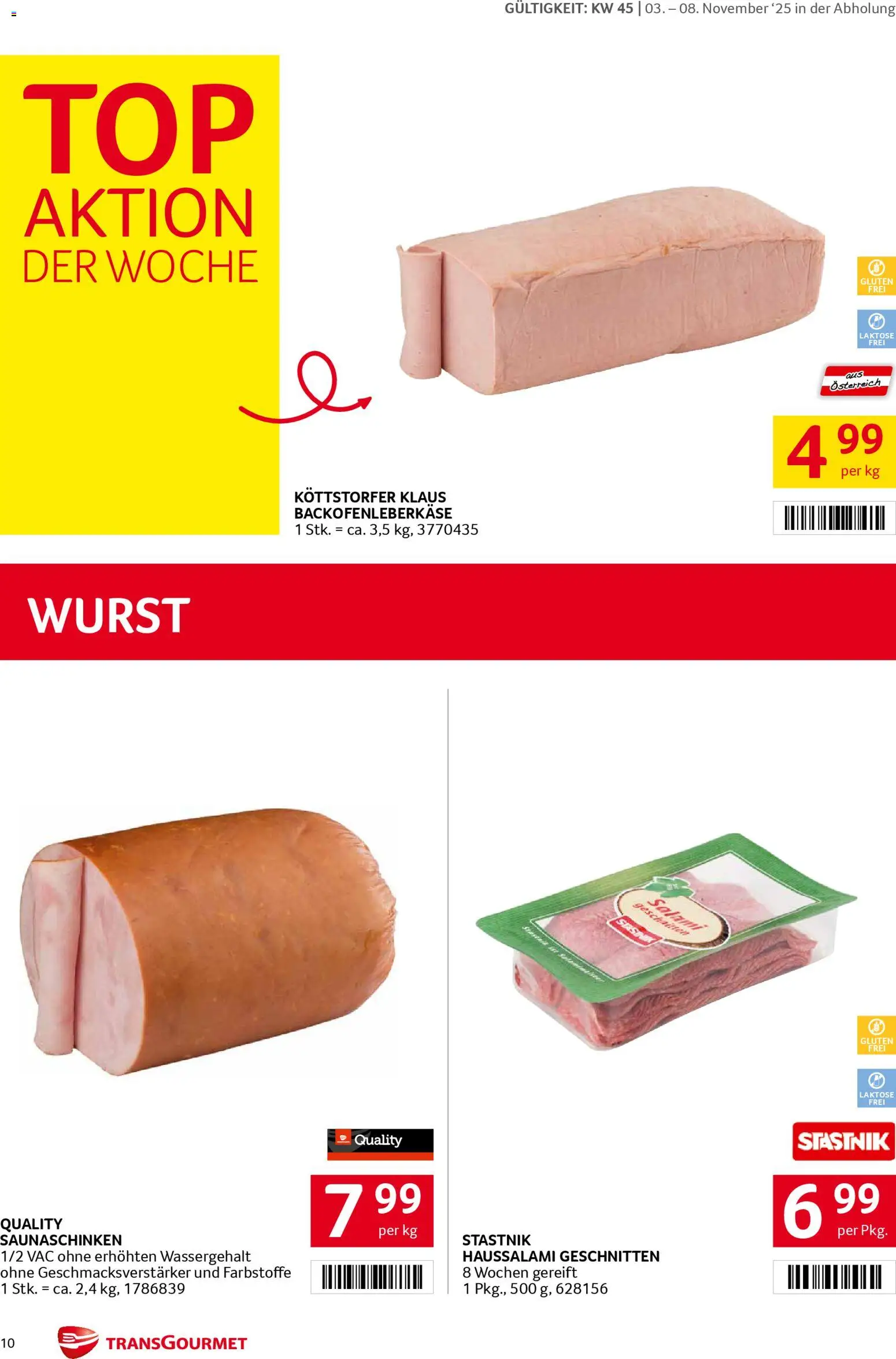 Transgourmet Flugblatt gültig ab 03.11.2025 | Seite: 10 | Produkte: Wurst, Salami
