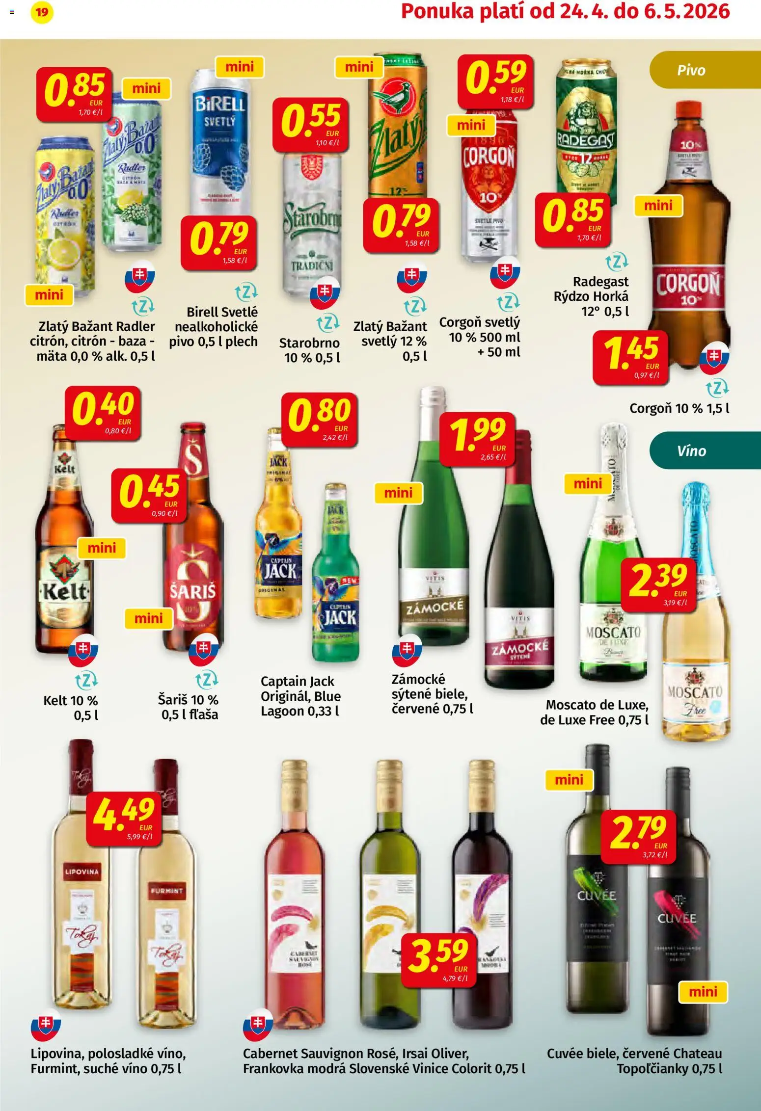 Nové Koruna akcie – leták je platný od 24.04.2026 | Strana: 19 | Produkty: Pivo, Radler, Šariš, Corgoň