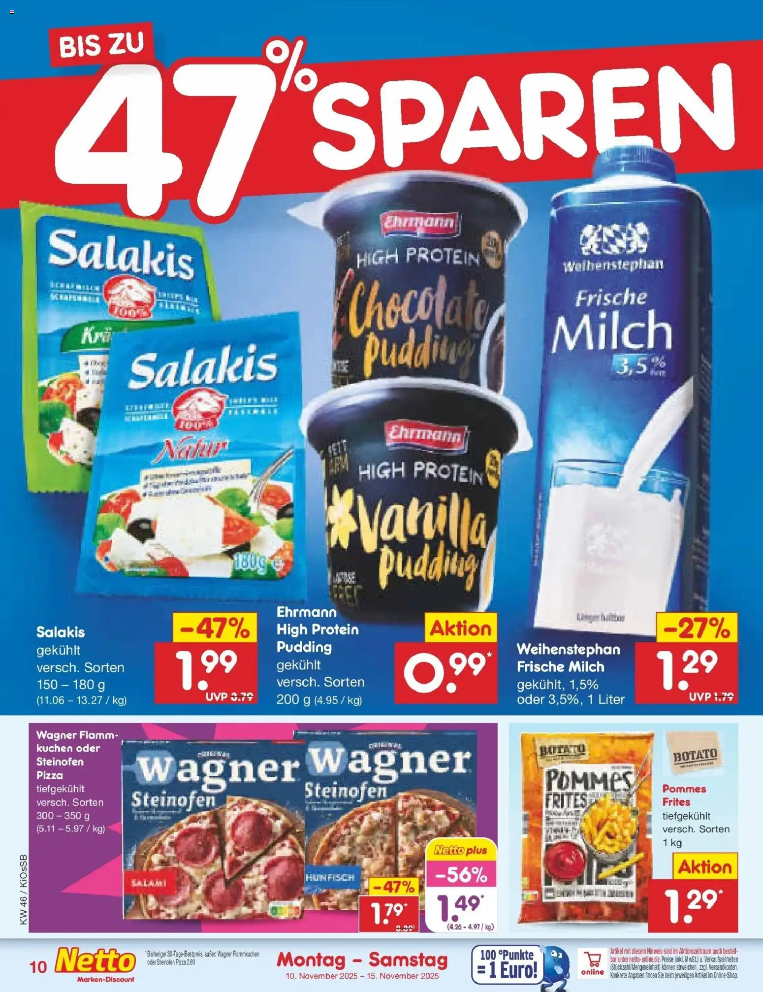 Netto Marken-Discount - Netto: Wochenangebote – gültig ab 10.11.2025 | Seite: 10 | Produkte: Milch, Salakis, Salami, Kuchen