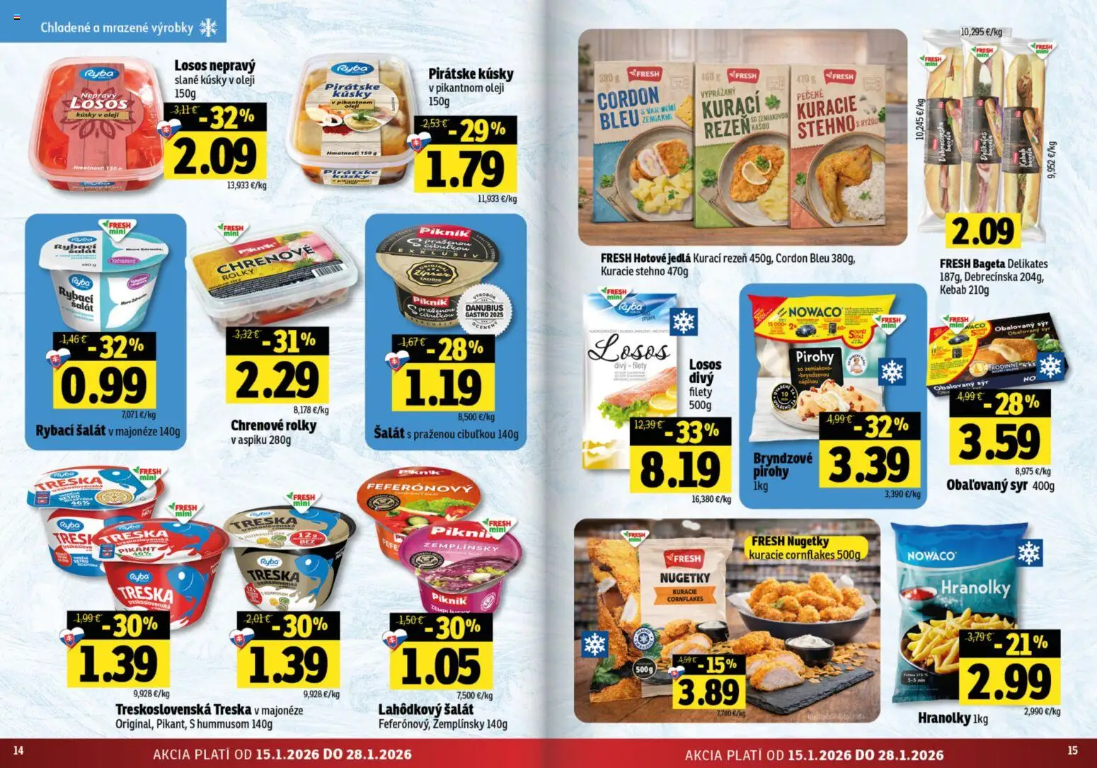 Nové Fresh akcie – leták je platný od 15.01.2026 | Strana: 8 | Produkty: Syr, Pirohy, Ryba, Losos