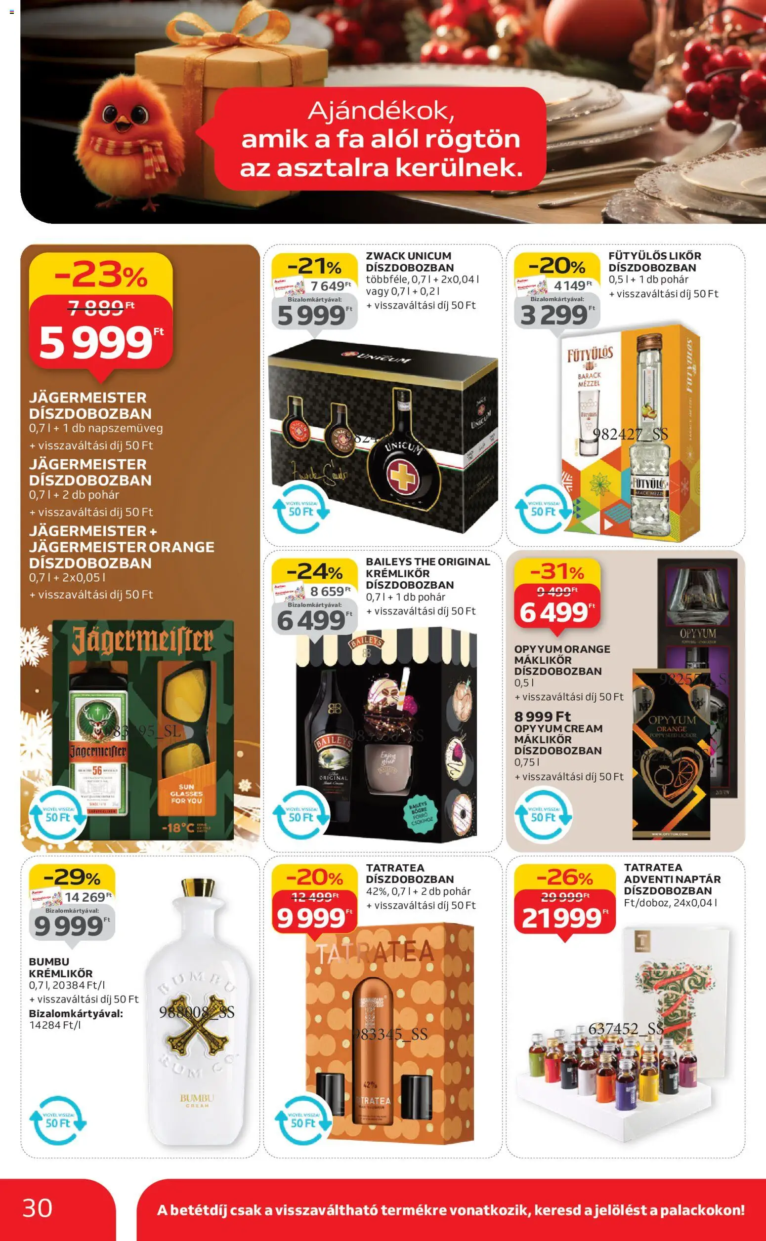 Auchan akciós ujság - amely érvényes a következő dátumtól: 20.11.2025 | Oldal: 30 | Termékek: Jägermeister, Napszemüveg, Krémlikőr, Pohár