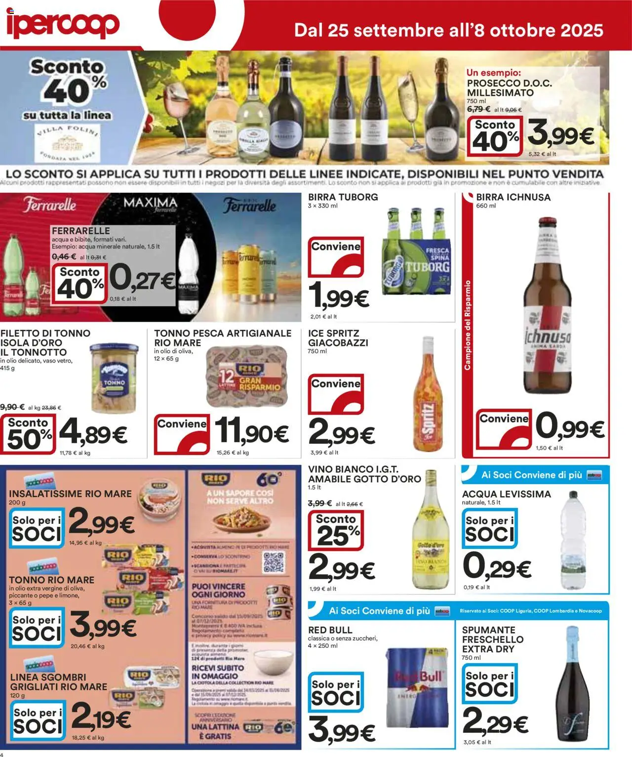 Volantino Ipercoop del 25.09.2025 | Pagina: 4 | Prodotti: Pepe, Pesca, Red Bull, Ferrarelle