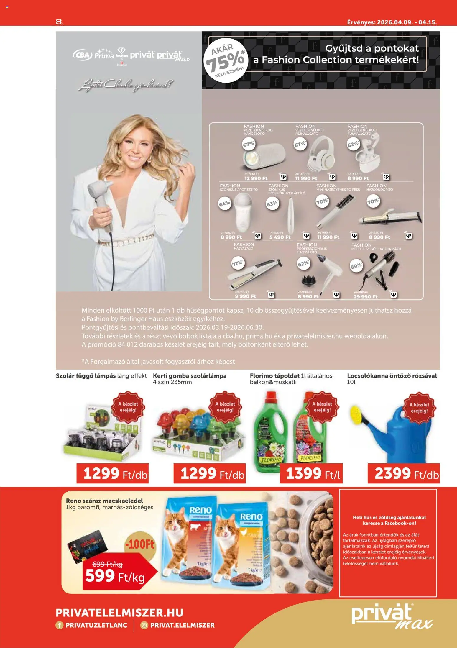 PRIVÁT akciós ujság - amely érvényes a következő dátumtól: 09.04.2026 | Oldal: 8 | Termékek: Fülhallgató, Hangszóró, Macskaeledel, Tápoldat