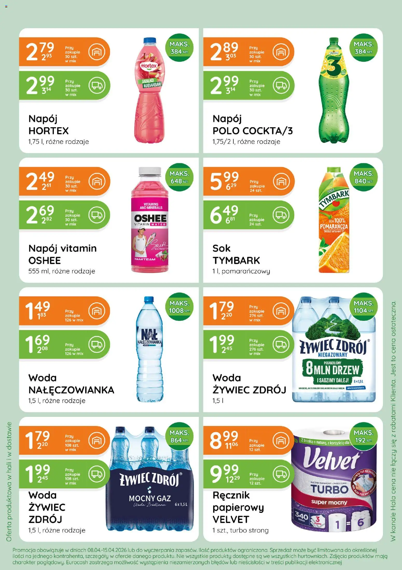 Eurocash gazetka - Hurtowe Ilości od 08.04.2026 | Strona: 8 | Produkty: Woda żywiec, Cytryny, Ręcznik papierowy, Woda