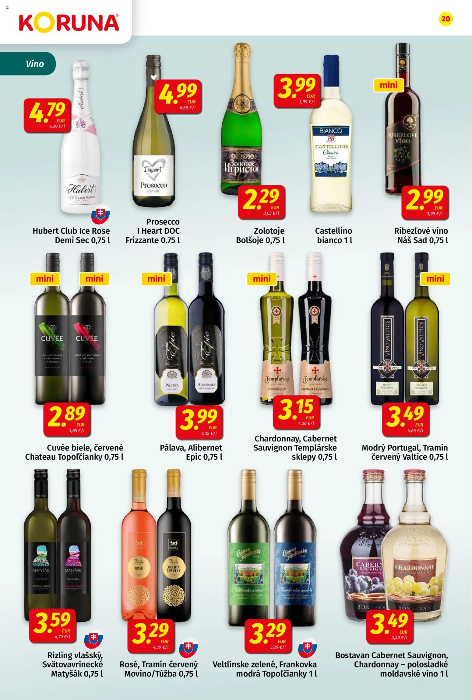Nové Koruna akcie – leták je platný od 06.03.2026 | Strana: 20 | Produkty: Víno, Prosecco, Ríbezľové víno