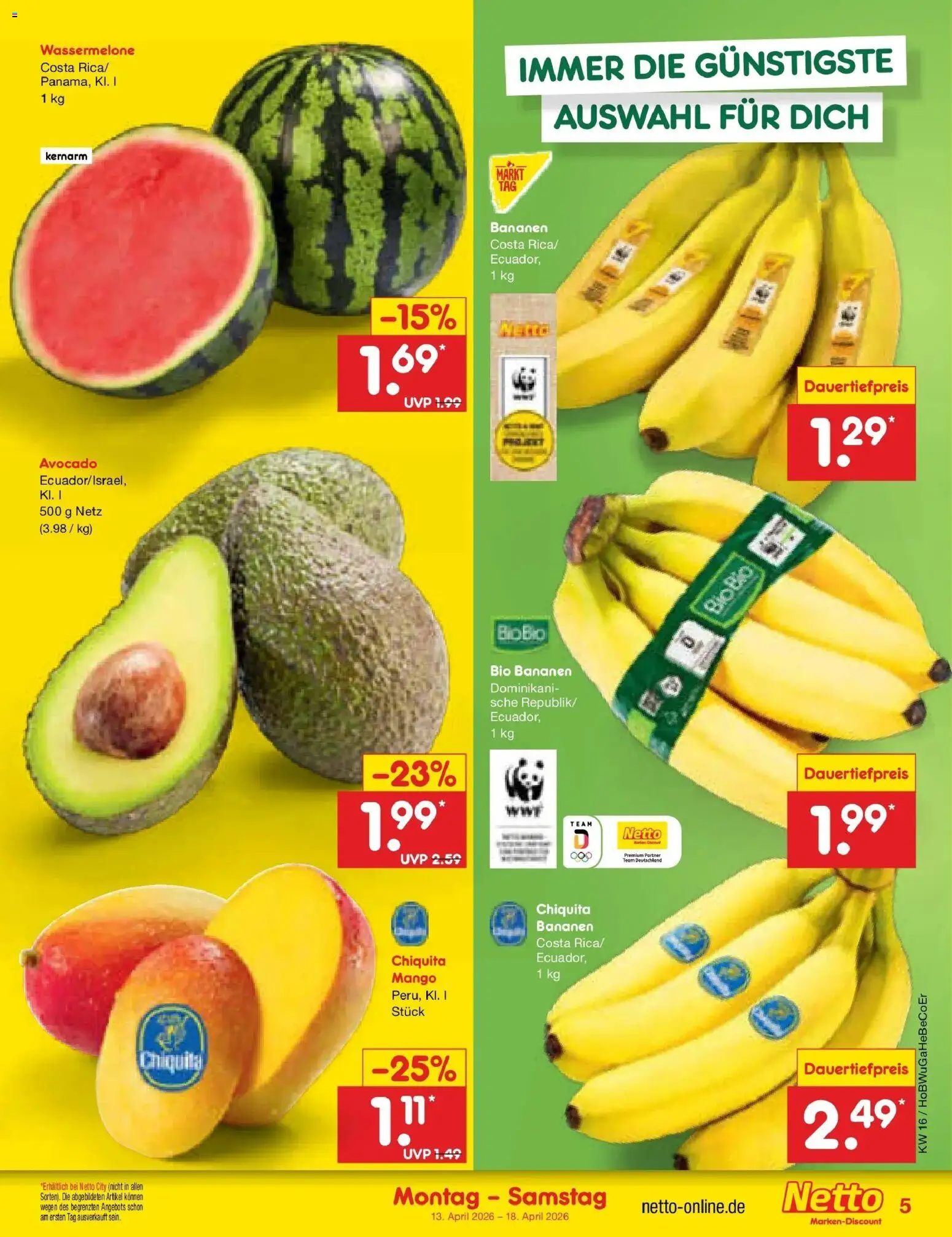 Netto Marken-Discount Prospekt Hannover	 – gültig ab 13.04.2026 | Seite: 7 | Produkte: Bananen, Avocado, Mango, Wassermelone