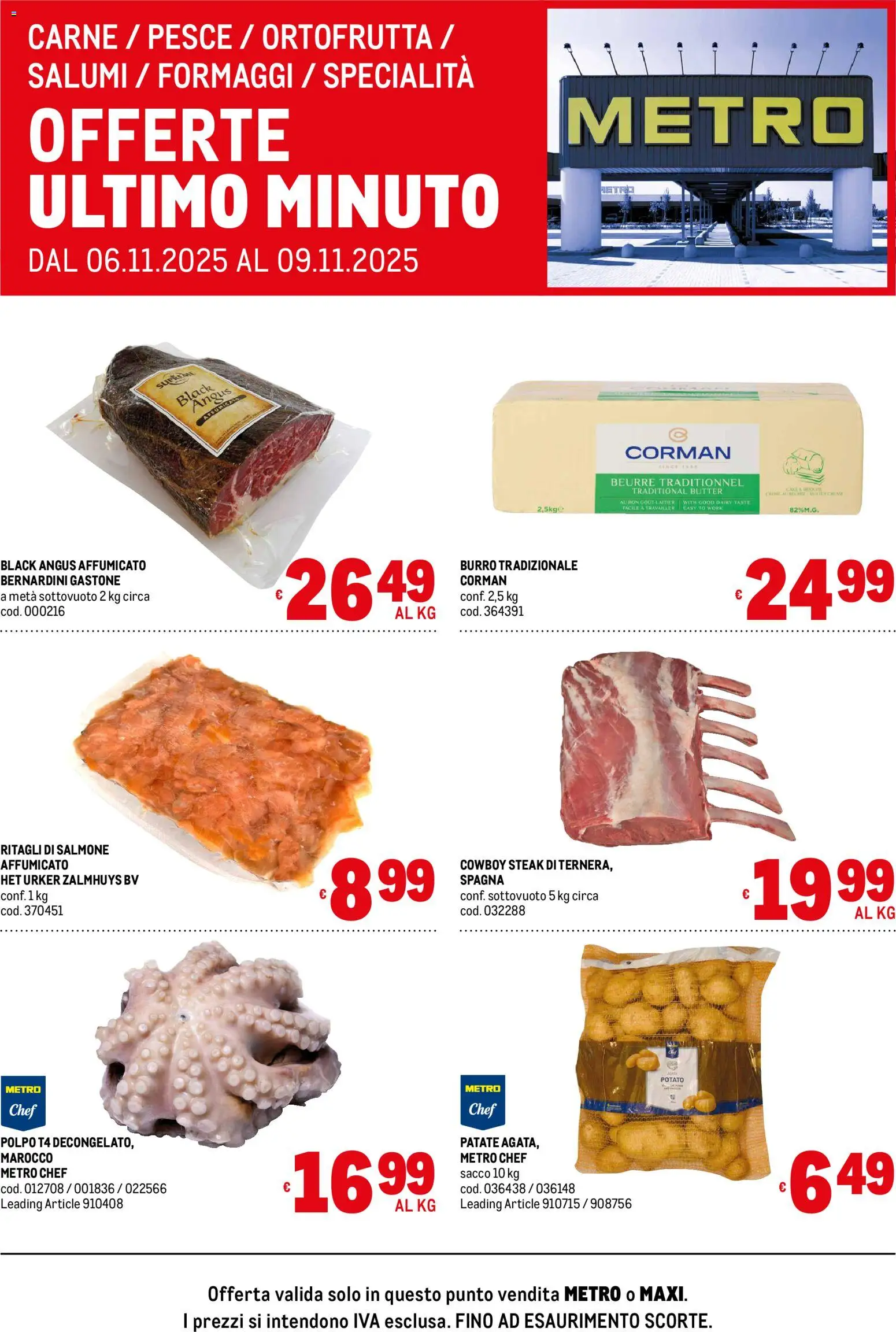 Volantino Metro del 06.11.2025 | Pagina: 1 | Prodotti: Salmone affumicato, Salmone, Pesce, Patate