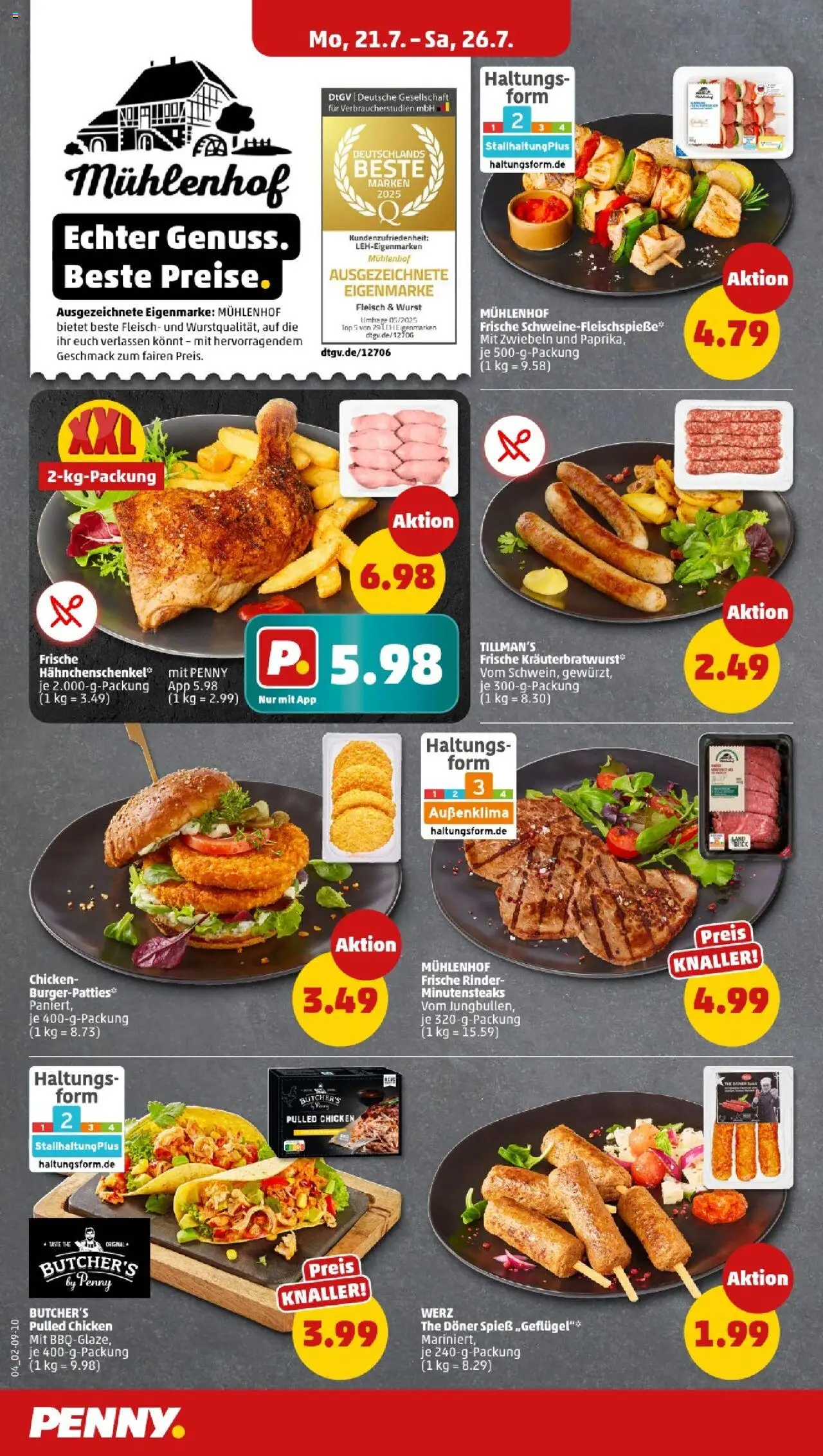 Penny Nordrhein - Westfalen - gültig ab dem 21.07.2025 | Seite: 4 | Produkte: Hahnchenschenkel, Zwiebeln, Paprika, Wurst