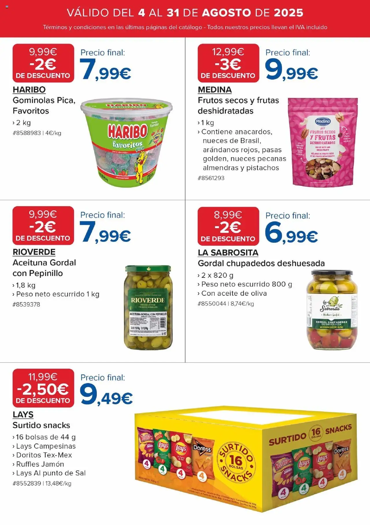 Costco catálogo │ válido desde el 04.08.2025 | Página: 14 | Productos: Jamón, Frutos secos, Aceite de oliva, Peso