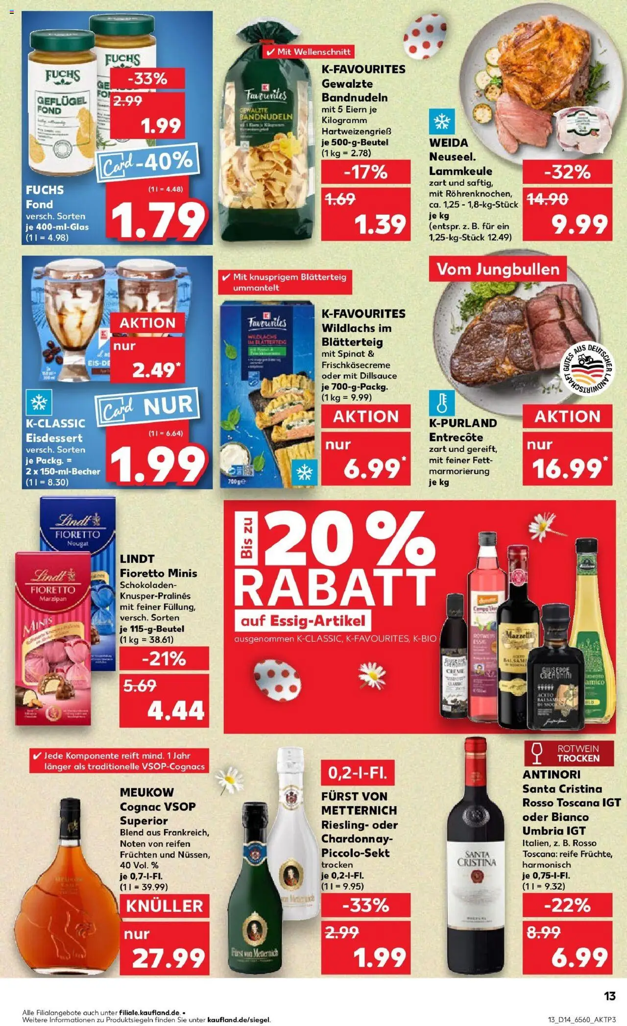 Kaufland - Moers-Hochstraß, Römerstraße 570 - gültig ab dem 03.04.2025 | Seite: 13 | Produkte: Lammkeule, Rotwein, Entrecote, Creme