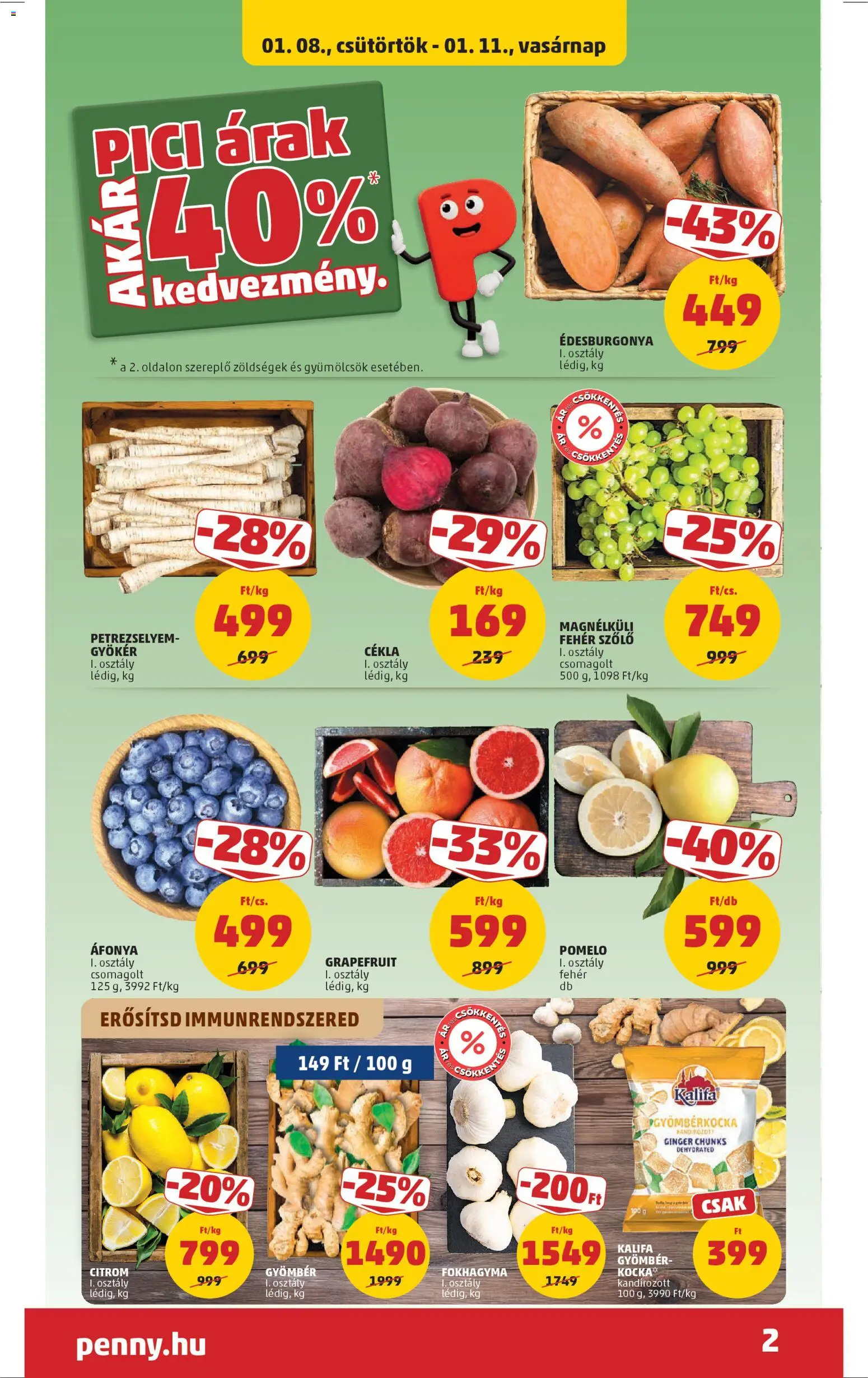 PENNY akciós ujság - amely érvényes a következő dátumtól: 08.01.2026 | Oldal: 2 | Termékek: Fokhagyma, Petrezselyem, Édesburgonya, Citrom