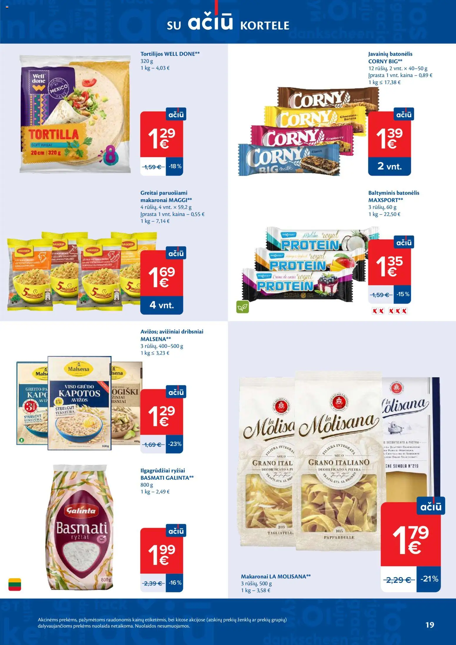 MAXIMA akcijos nuo 07.04.2026 | Puslapis: 19 | Prekių: Ryžiai, Greitai paruošiami makaronai, Dribsniai, Makaronai