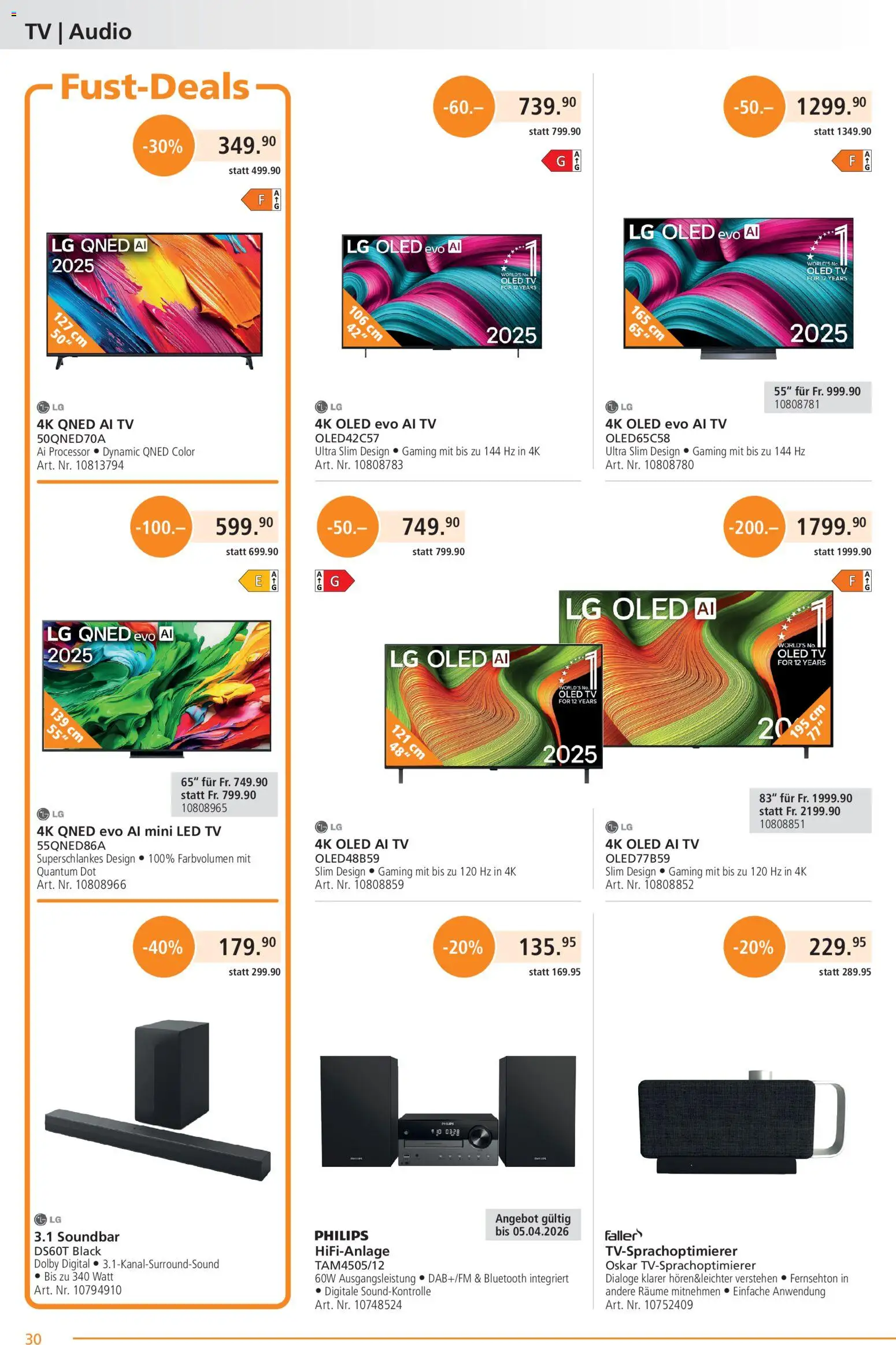 Fust aktionen – gültig ab 23.03.2026 | Seite: 30 | Produkte: Audio, Soundbar, TV, Philips