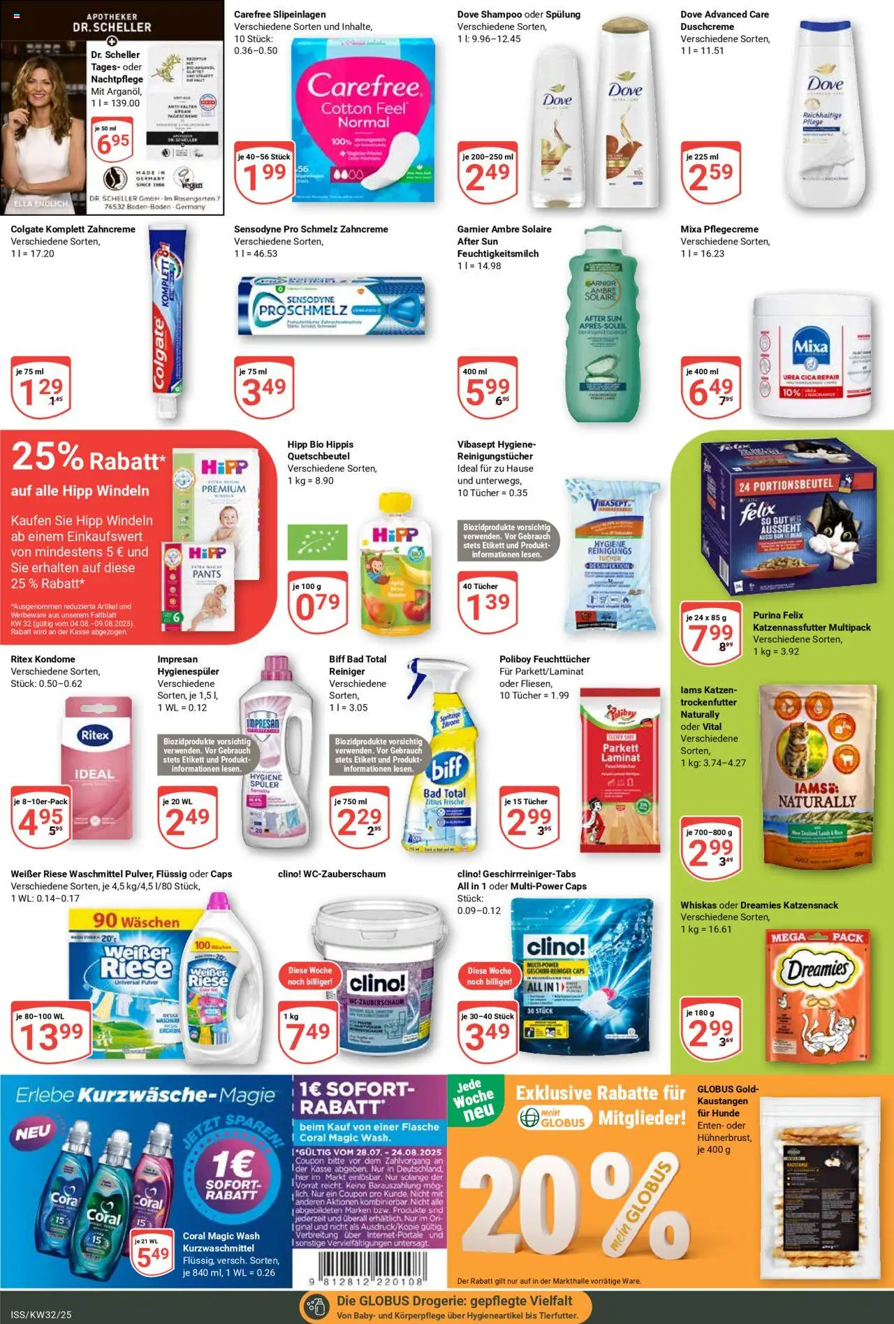 Globus Prospekt 	 - gültig ab dem 04.08.2025 | Seite: 24 | Produkte: Shampoo, Reinigungstücher, Waschmittel, Duschcreme