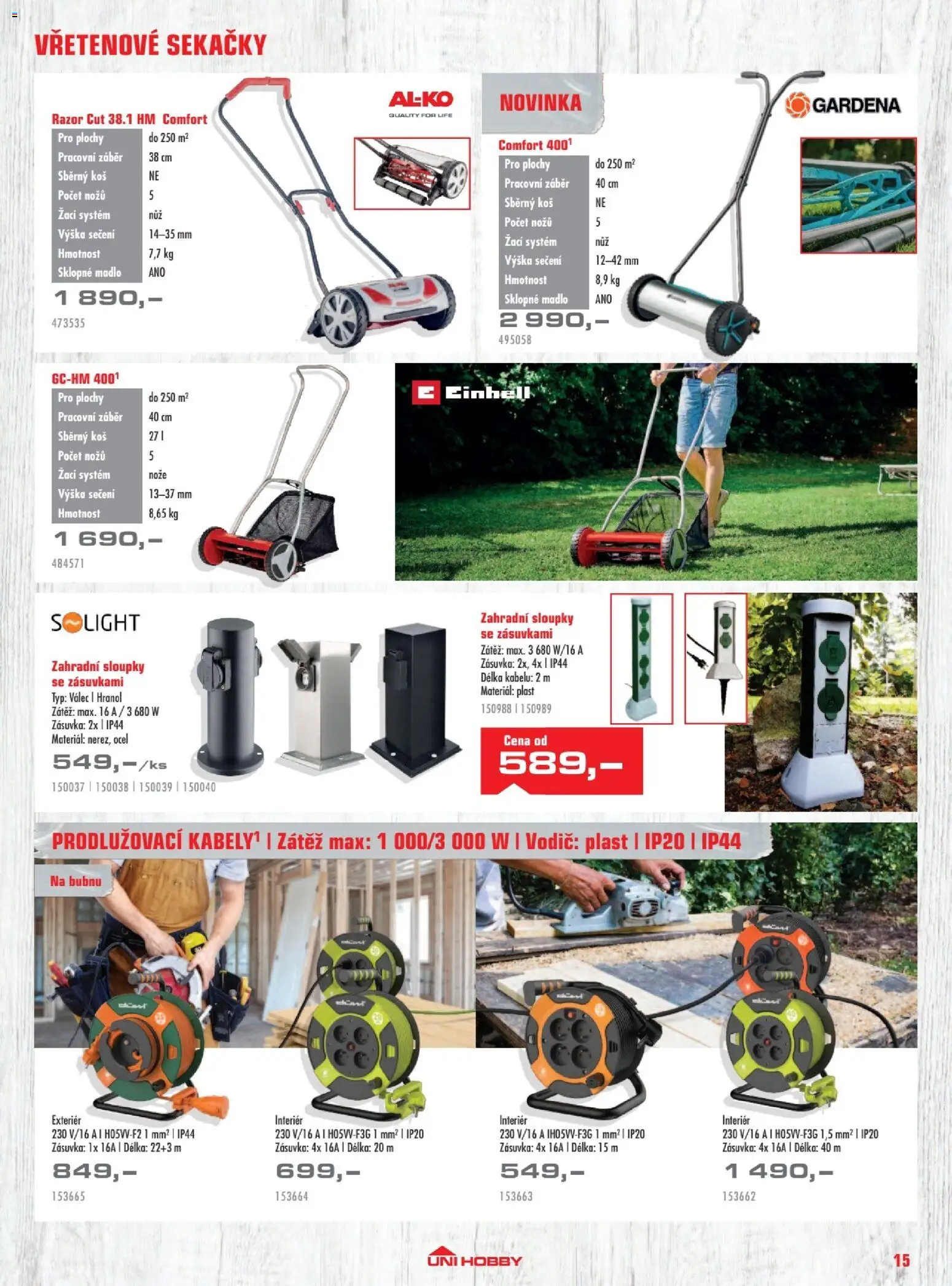 Uni Hobby katalog - Zahradní technika 2026 od 13.03.2026 | Strana: 15 | Produkty: Nože, Madlo, Zásuvka, Koš
