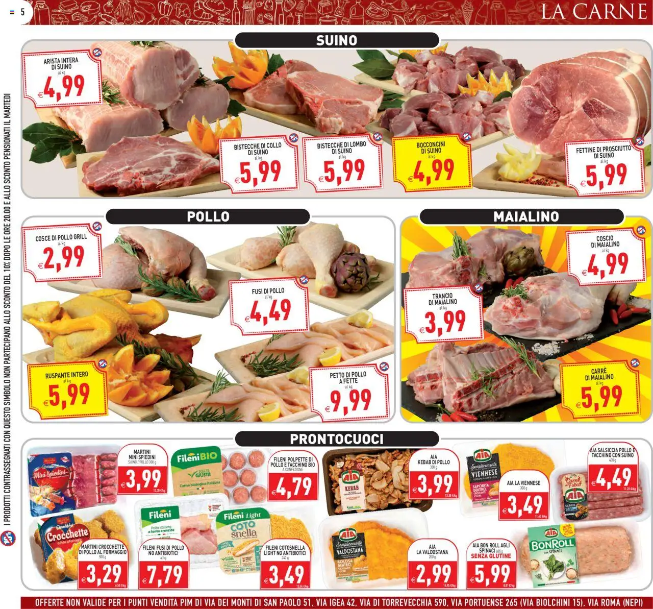 Volantino PIM Supermercati del 08.10.2025 | Pagina: 5 | Prodotti: Petto di Pollo, Prosciutto, Spiedini, Polpette