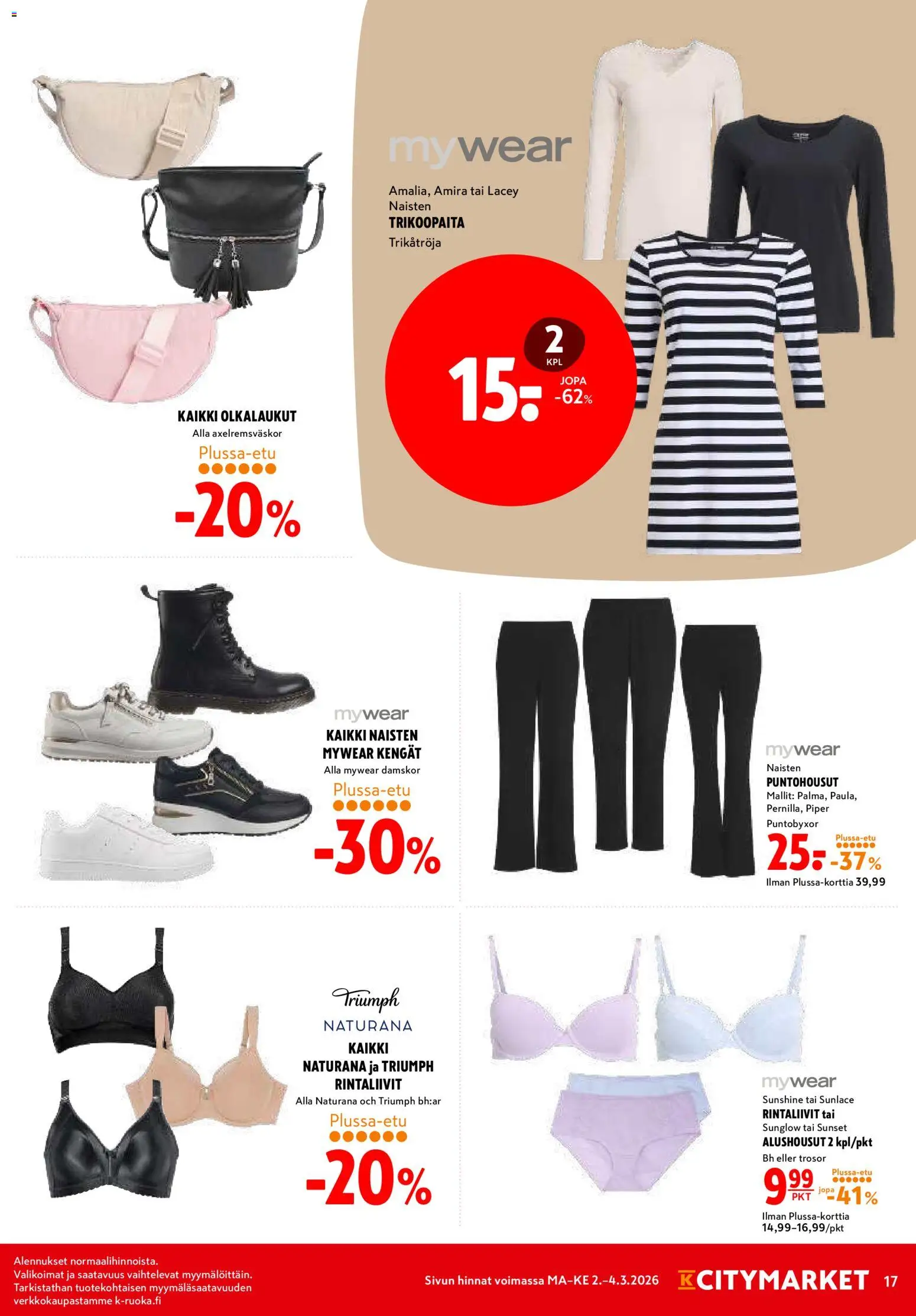 K-Citymarket tarjoukset – voimassa 02.03.2026 alkaen | Sivu: 17 | Tuotteet: Rintaliivit, Alushousut