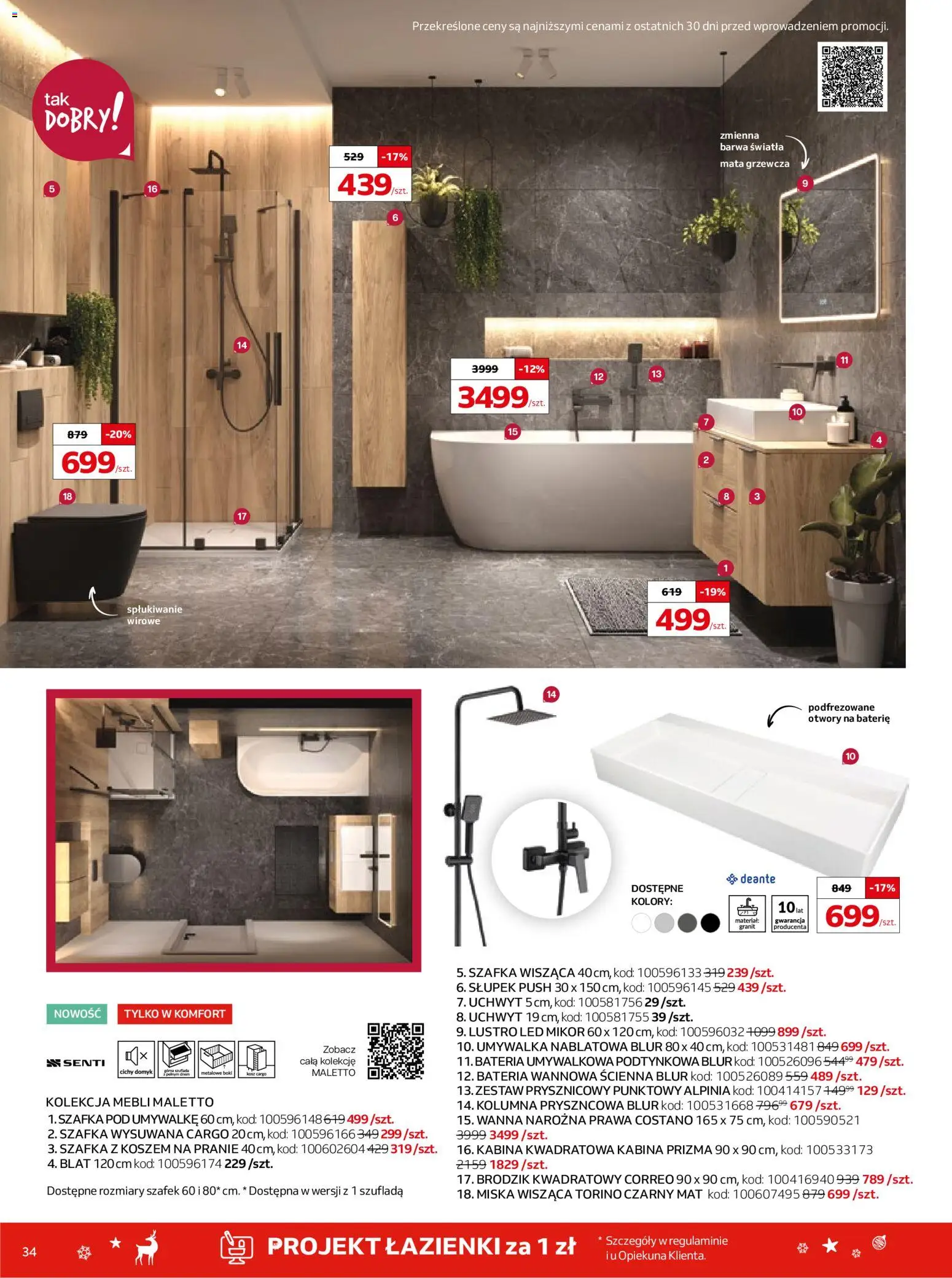 Komfort Gazetka od 03.12.2025 | Strona: 34 | Produkty: Baterie, Umywalka, Bateria, Lustro