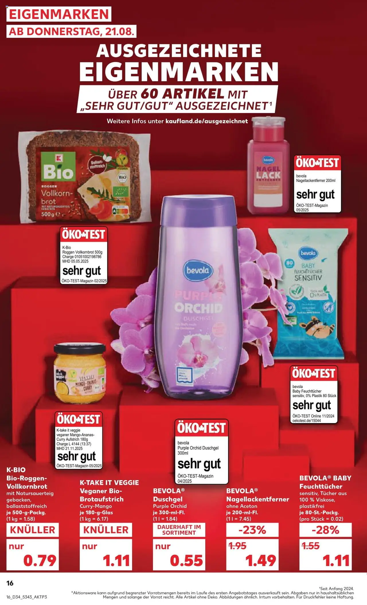 Kaufland Prospekt 	 - gültig ab dem 21.08.2025 | Seite: 16 | Produkte: Vollkornbrot, Duschgel, Shower Gel, Nagellackentferner