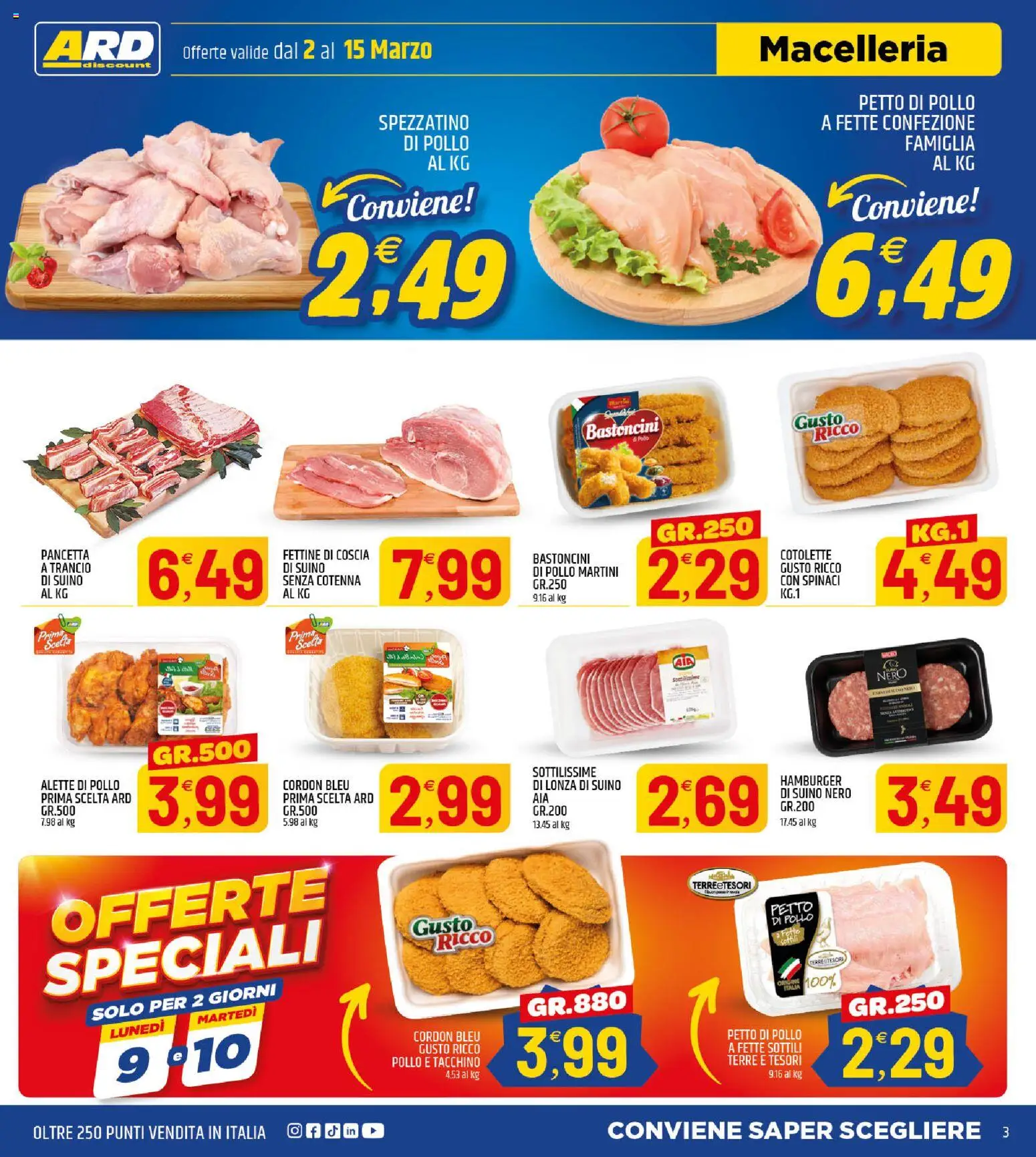 Volantino ARD Discount del 02.03.2026 | Pagina: 3 | Prodotti: Petto di Pollo, Suino, Tacchino, Hamburger