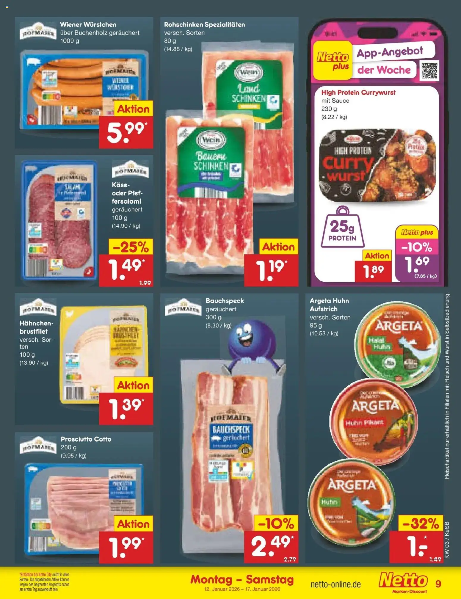 Netto Marken-Discount prospekt Kruft	 – gültig ab 12.01.2026 | Seite: 9 | Produkte: Hahnchen, Wurst, Salami, Wein