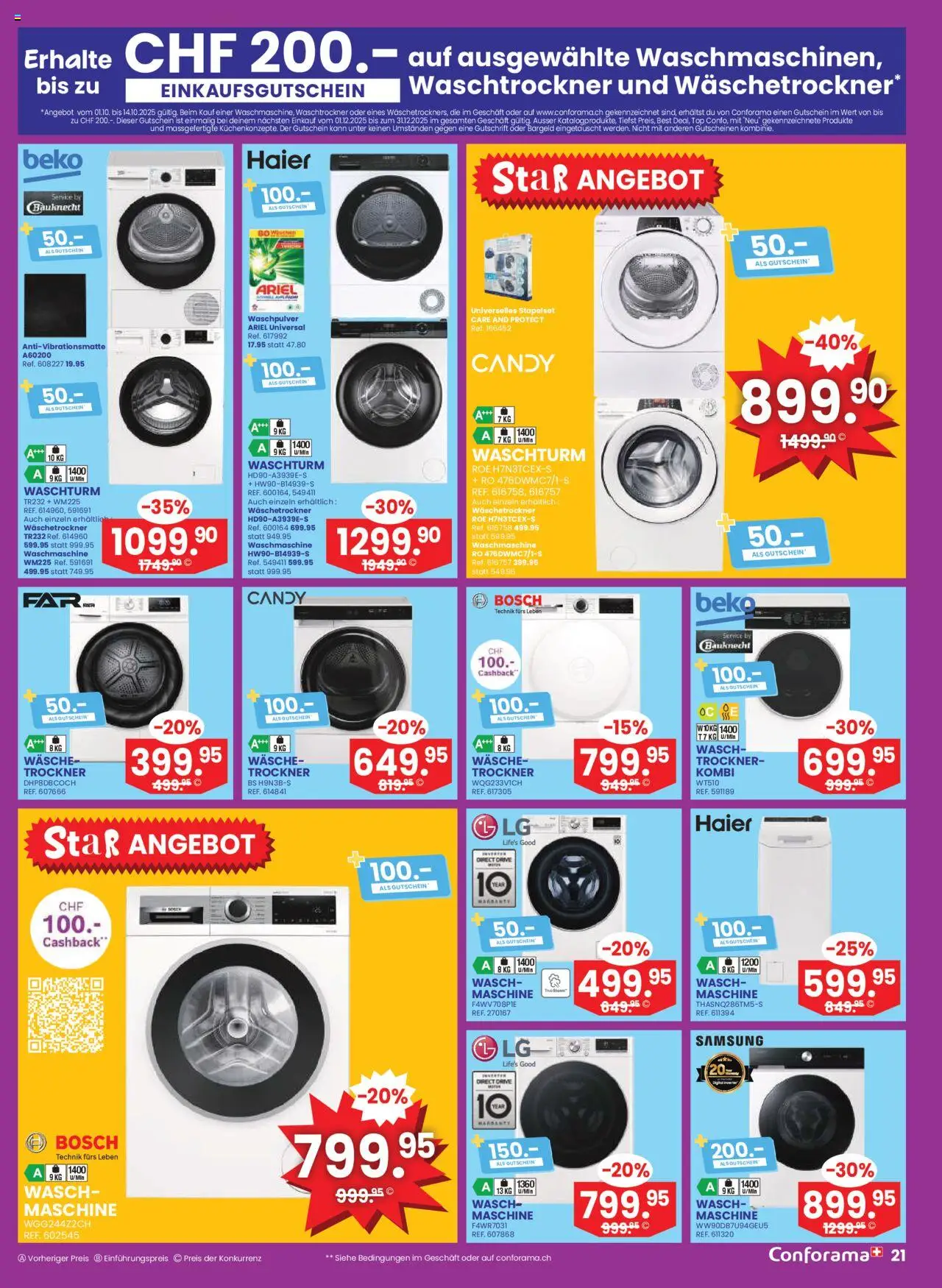 Conforama Aktionen – gültig ab 01.10.2025 | Seite: 21 | Produkte: Waschpulver, Samsung, Bosch, LG