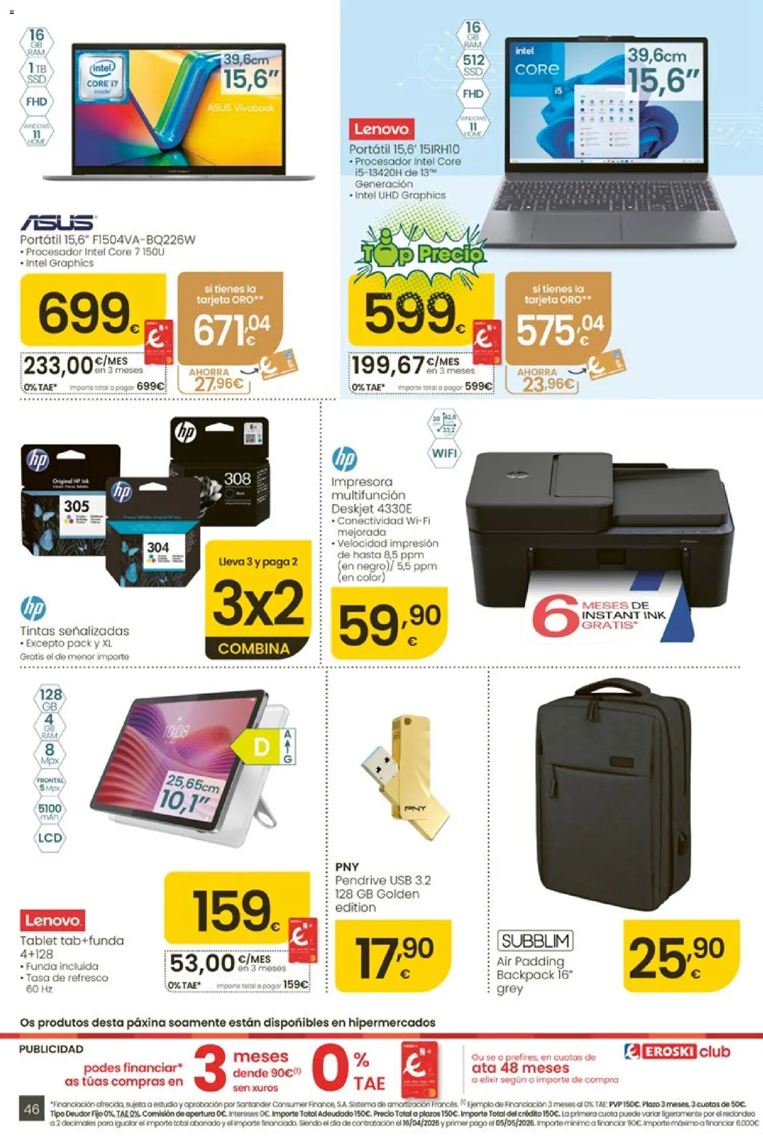 Eroski Quieres ahorrar conmigo │ válido desde el 16.04.2026 | Página: 46 | Productos: Tablet, Impresora, Funda, USB