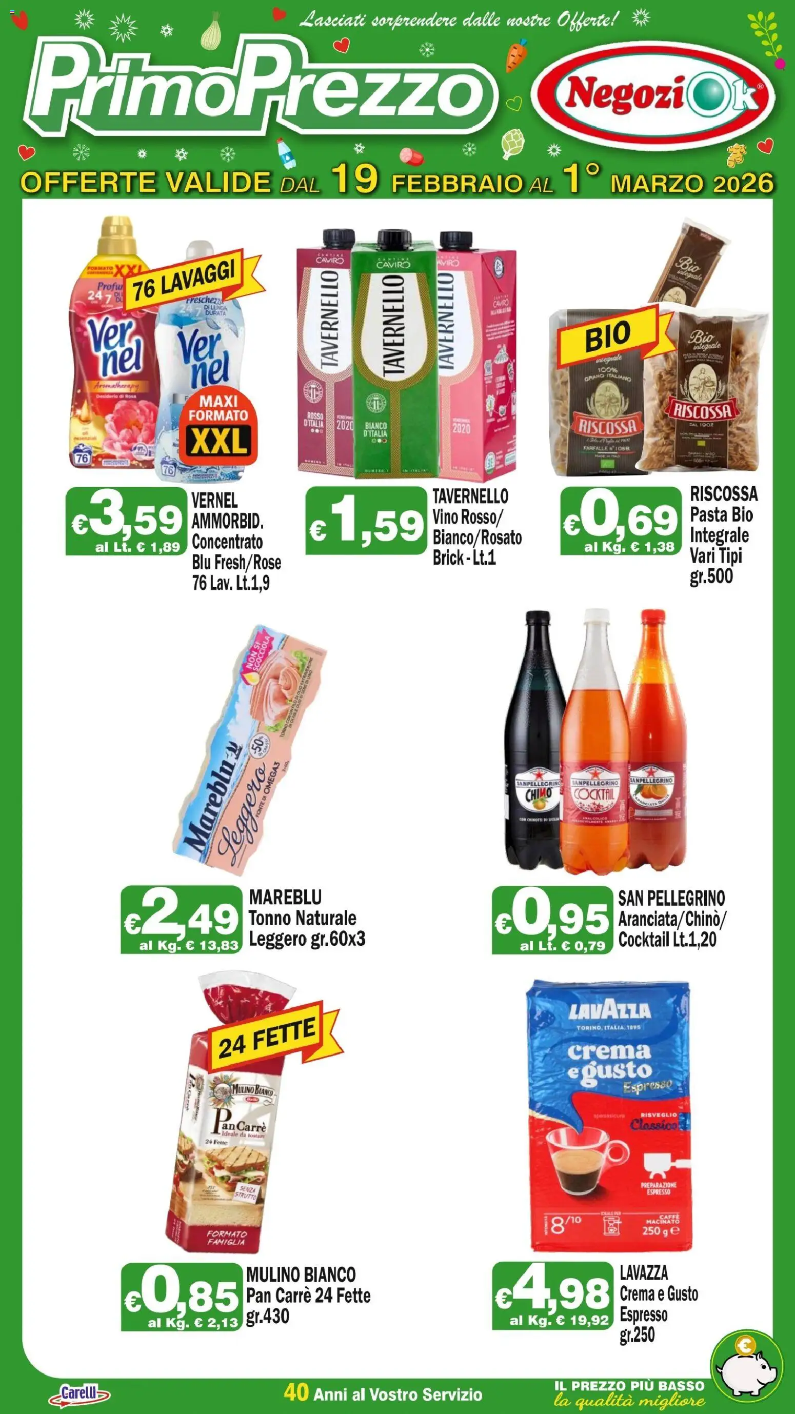 Volantino Primo Prezzo del 19.02.2026 | Pagina: 3 | Prodotti: Crema, Olio, Pasta, Lavazza