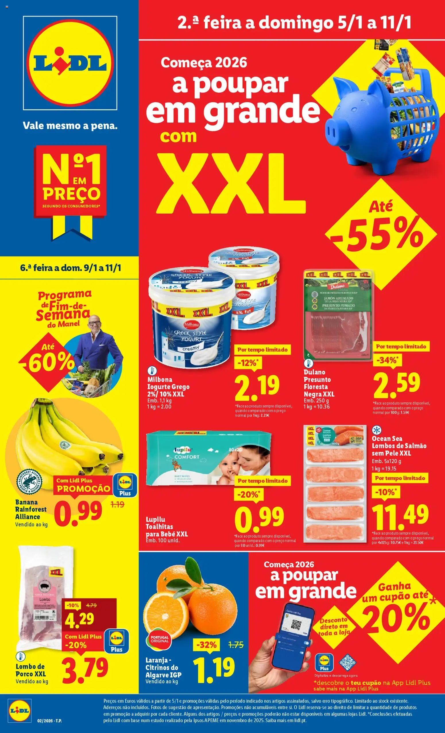 Lidl folheto │ válido de 05.01.2026 | Página: 1 | Produtos: Banana, Base, Lombo, Presunto