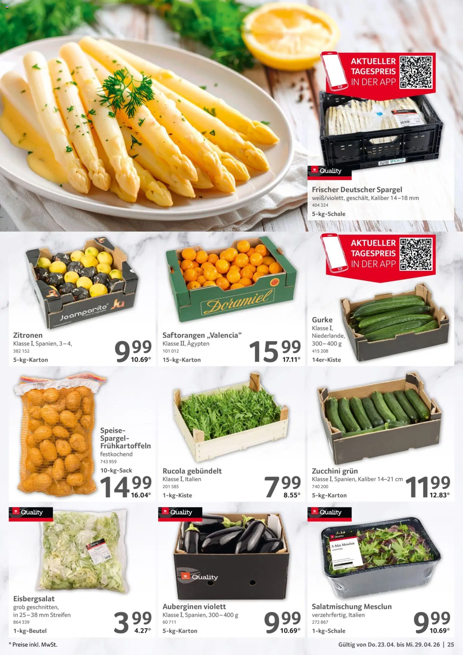 Selgros Prospekt 	 – gültig ab 23.04.2026 | Seite: 25 | Produkte: Rucola, Eisbergsalat, Spargel, Zucchini