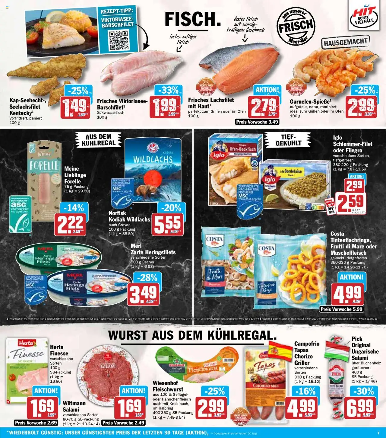 HIT Rheinland-Pfalz - gültig ab dem 21.07.2025 | Seite: 7 | Produkte: Wurst, Fleisch, Griller, Iglo schlemmerfilet