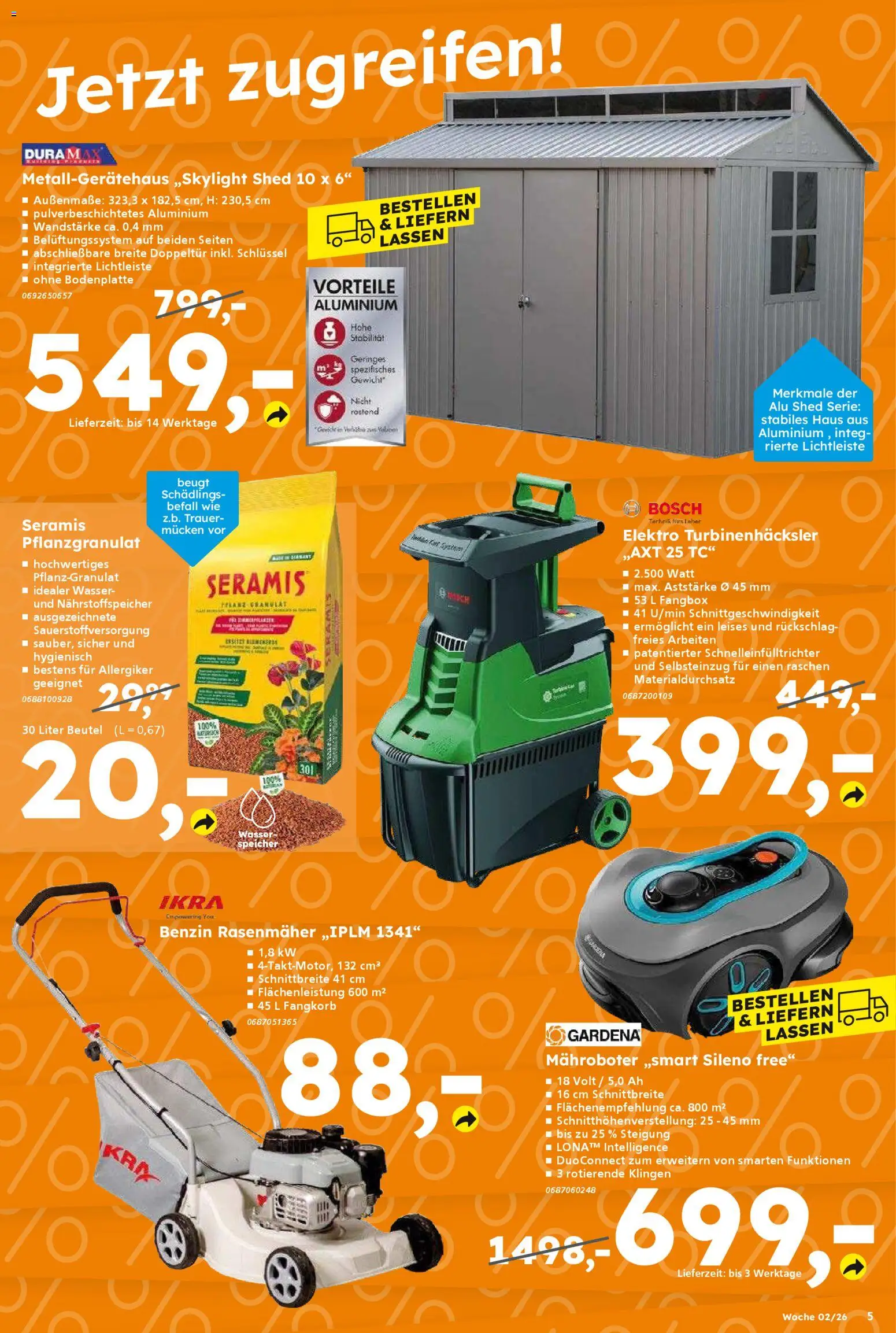 Globus Baumarkt prospekt Schweinfurt – gültig ab 05.01.2026 | Seite: 5 | Produkte: Bosch, Gewicht, Rasenmäher, Wasser