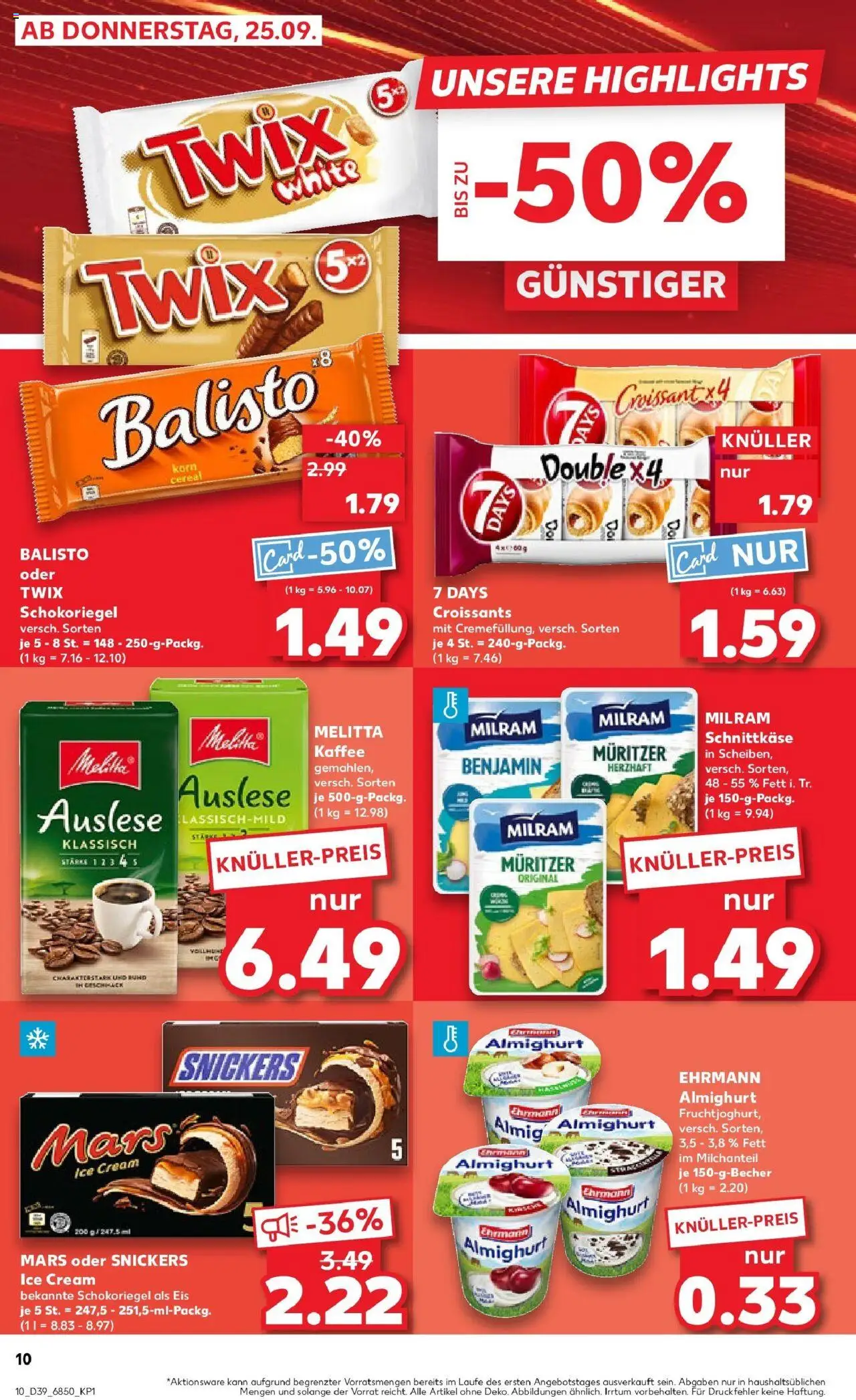 Kaufland prospekt Eggenfelden	 – gültig ab 25.09.2025 | Seite: 10 | Produkte: Melitta, Ehrmann almighurt, Croissant, Eis