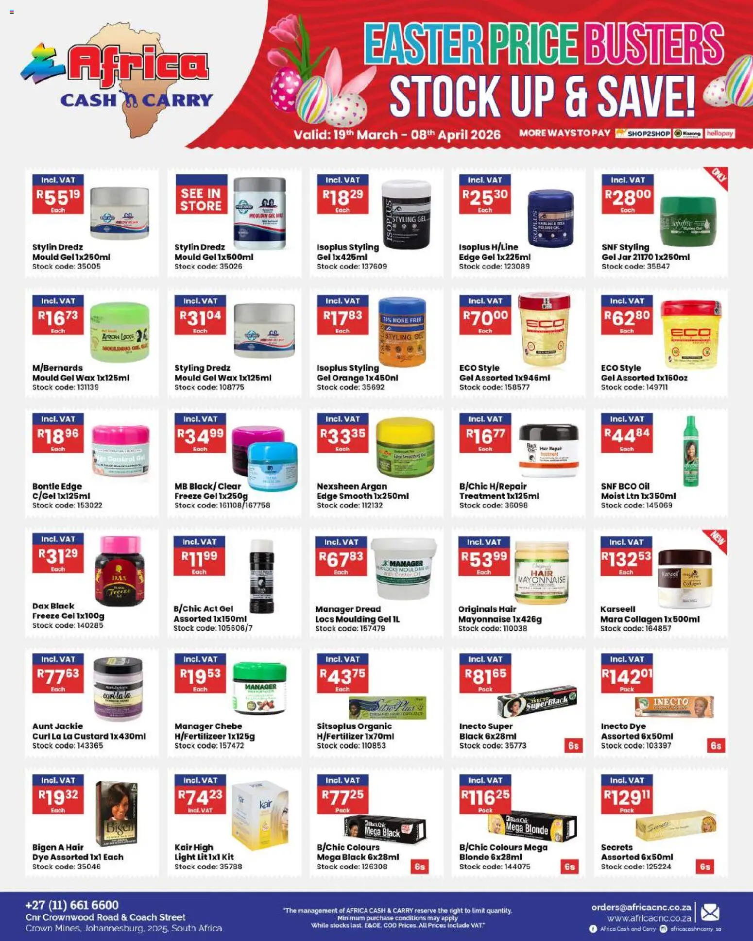 New Africa Cash & Carry catalogue – valid from 19.03.2026 | Page: 4 | Products: Wax, Light, Oil, Dye