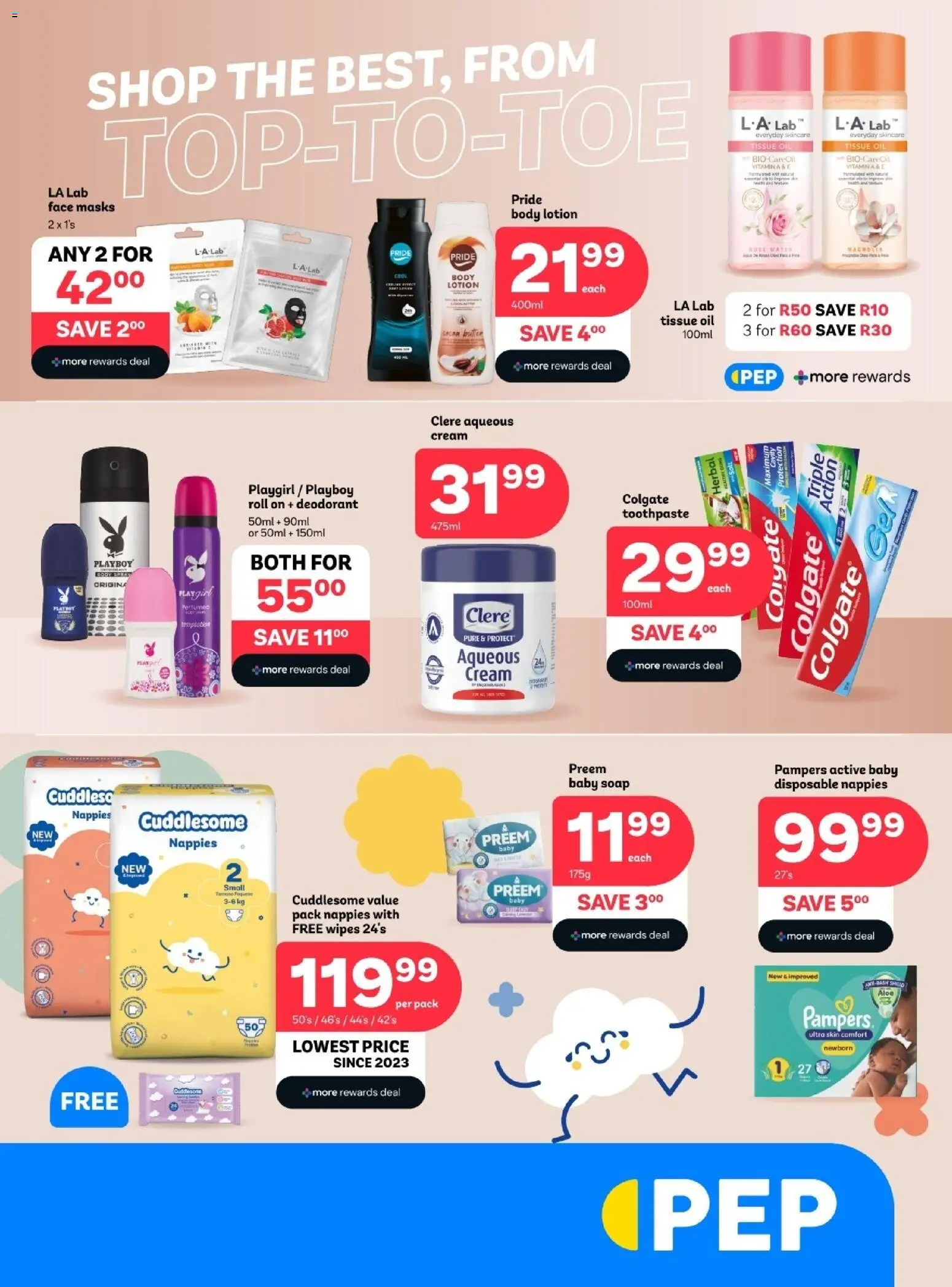 New PEP Stores catalogue – valid from 25.03.2026 | Page: 1 | Products: Toothpaste, Water, Nappies, Lotion