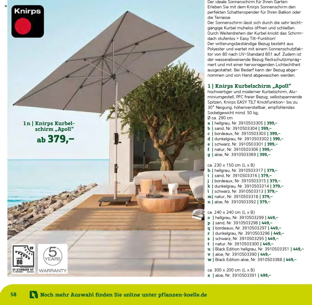 Pflanzen-Kölle Gartenmöbel Katalog 2025 – gültig ab 22.01.2025 | Seite: 58 | Produkte: Sonnenschirm