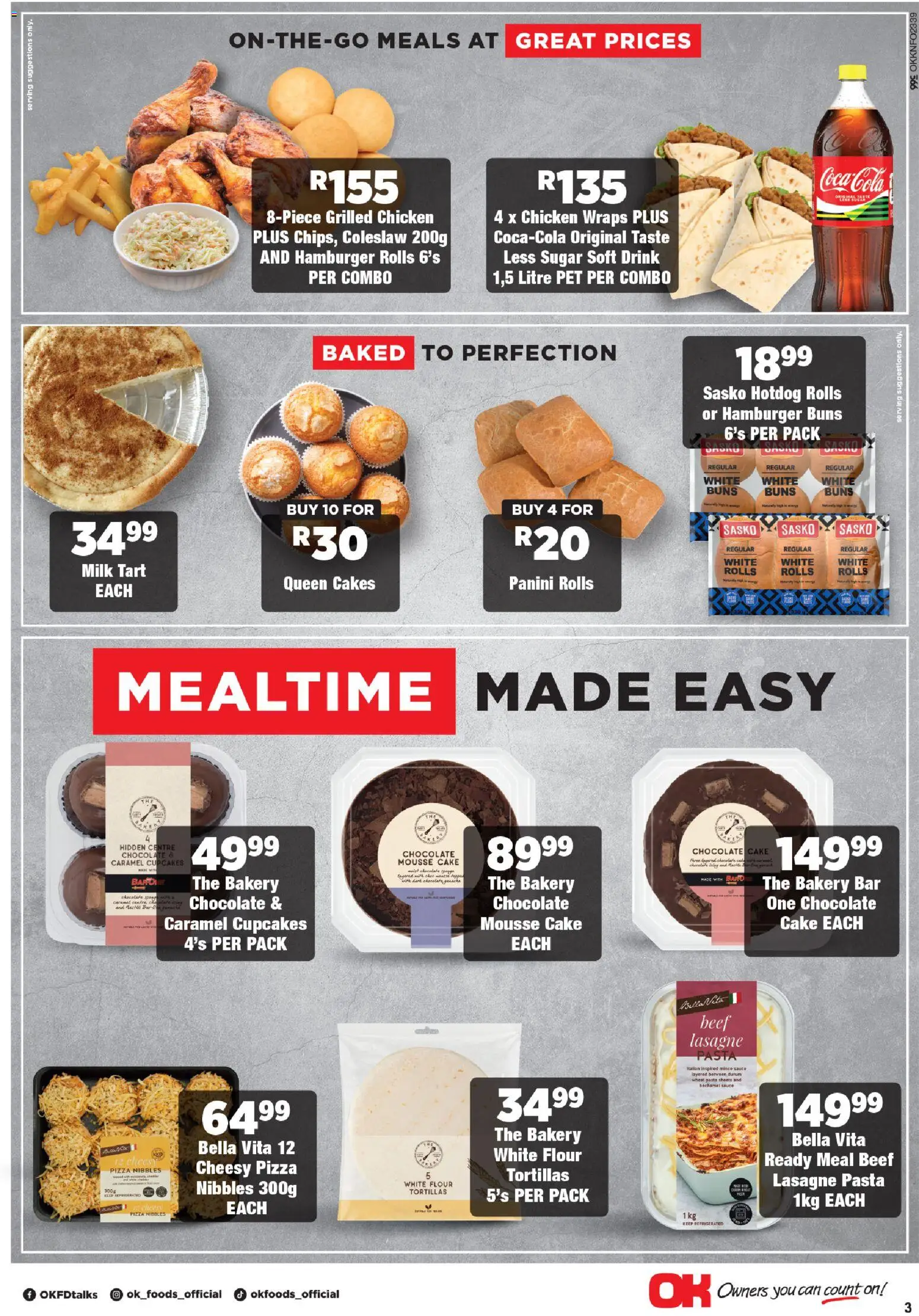 New OK Foods catalogue – valid from 24.04.2026 | Page: 3 | Products: Flour, Bakery, Chicken, Caramel