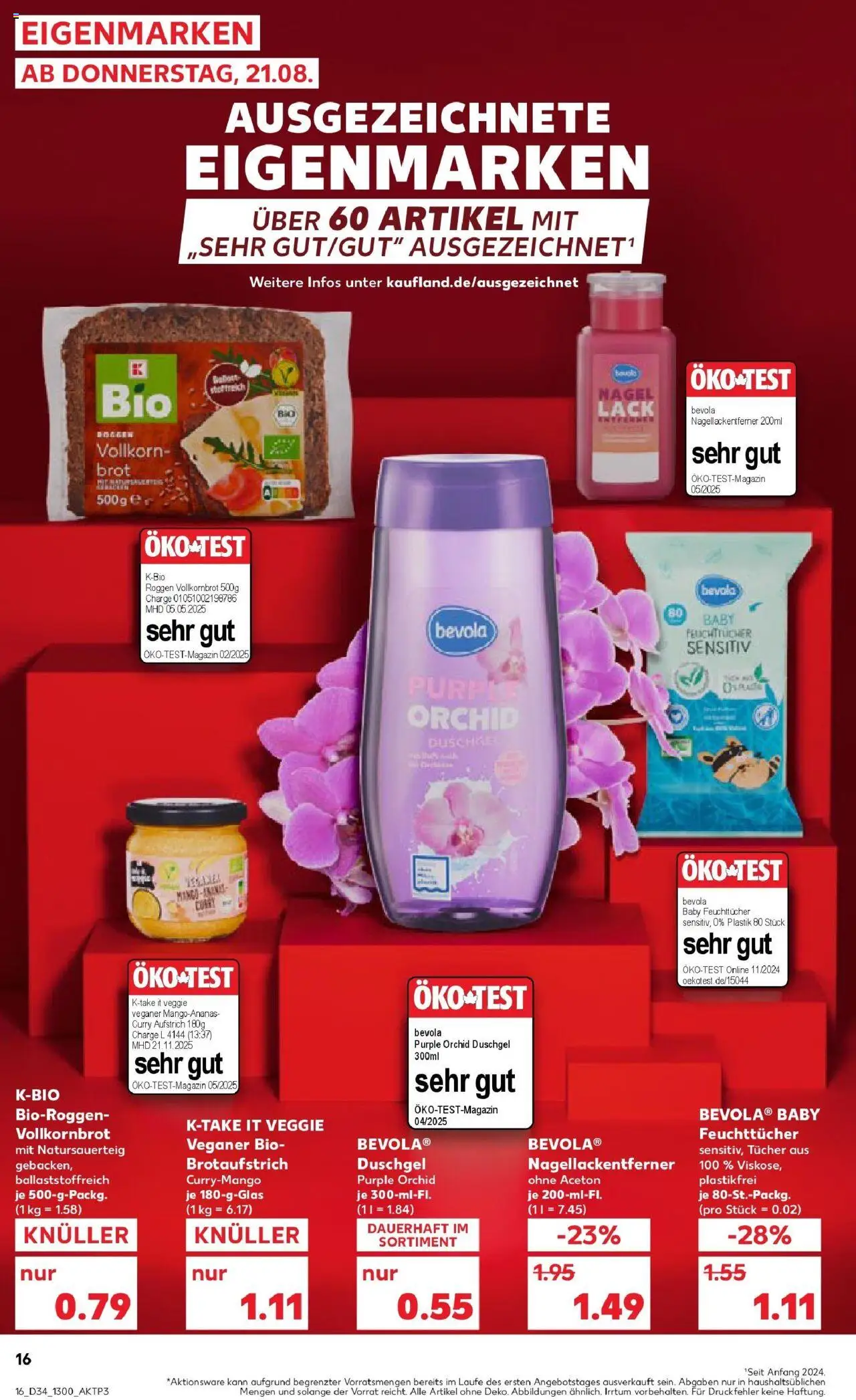 Kaufland prospekt Remscheid	 - gültig ab dem 21.08.2025 | Seite: 16 | Produkte: Duschgel, Shower Gel, Brot, Nagellackentferner