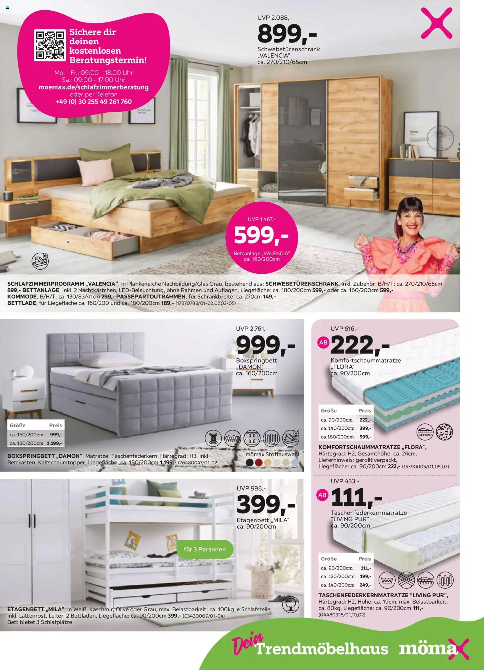 Mömax 19% MwSt. geschenkt auf fast den gesamten Einkauf – gültig ab 26.01.2026 | Seite: 9 | Produkte: Bett, Matratze, Boxspringbett, Telefon