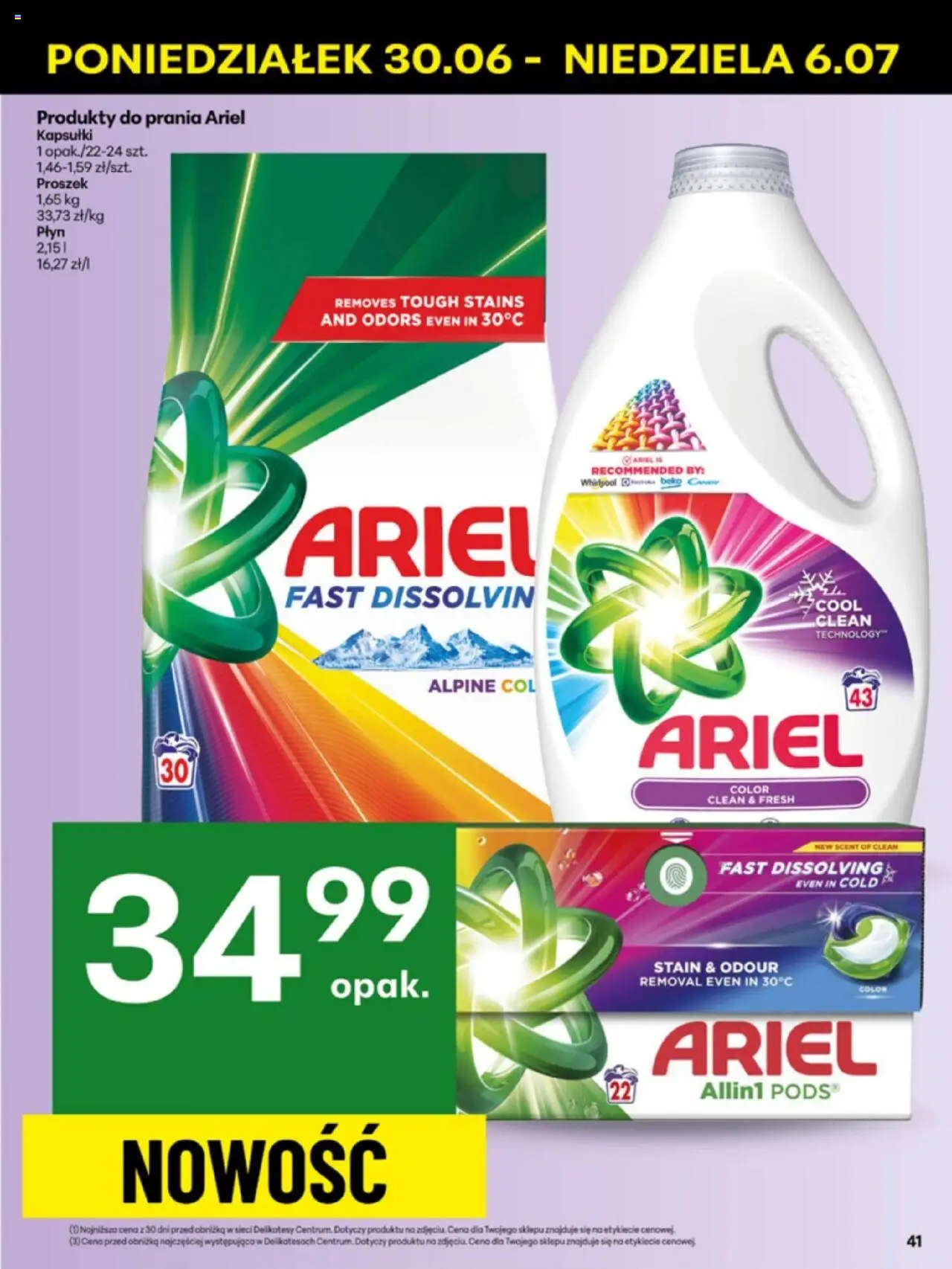 Delikatesy Centrum Gazetka - Sklepy Własne od 30.06.2025 | Strona: 41 | Produkty: Ariel kapsułki, Delikatesy, Ariel, Detergent