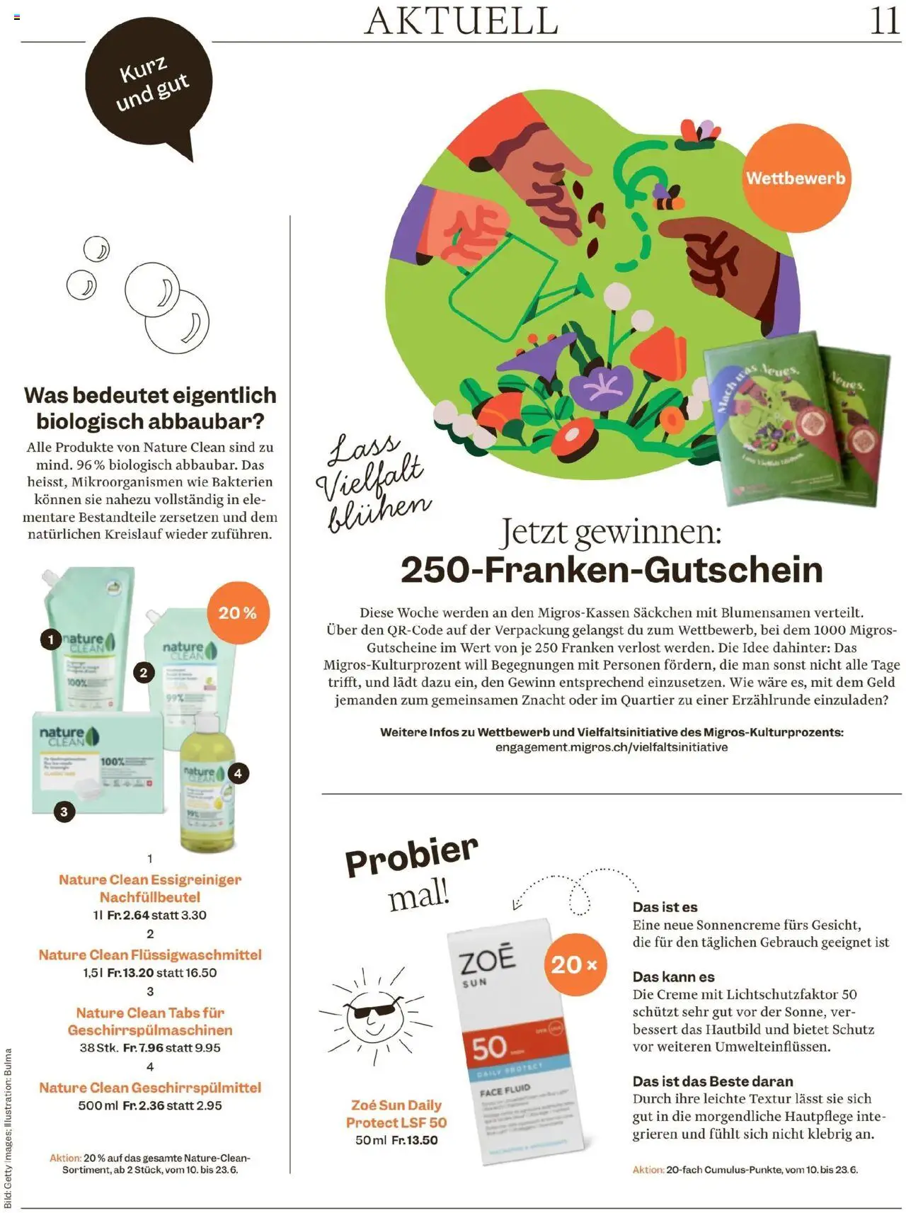 Migros Magazin ab 10.06.2025 | Seite: 11 | Produkte: Sonnencreme, Geschirrspülmittel, Creme