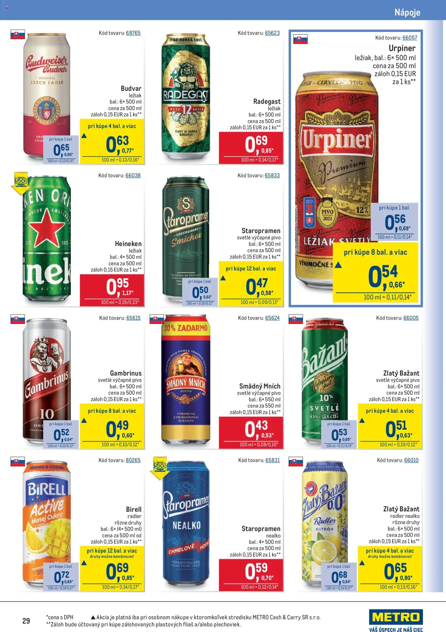 Nové Metro akcie – leták je platný od 14.01.2026 | Strana: 29 | Produkty: Birell, Smädný Mních, Mango, Gambrinus