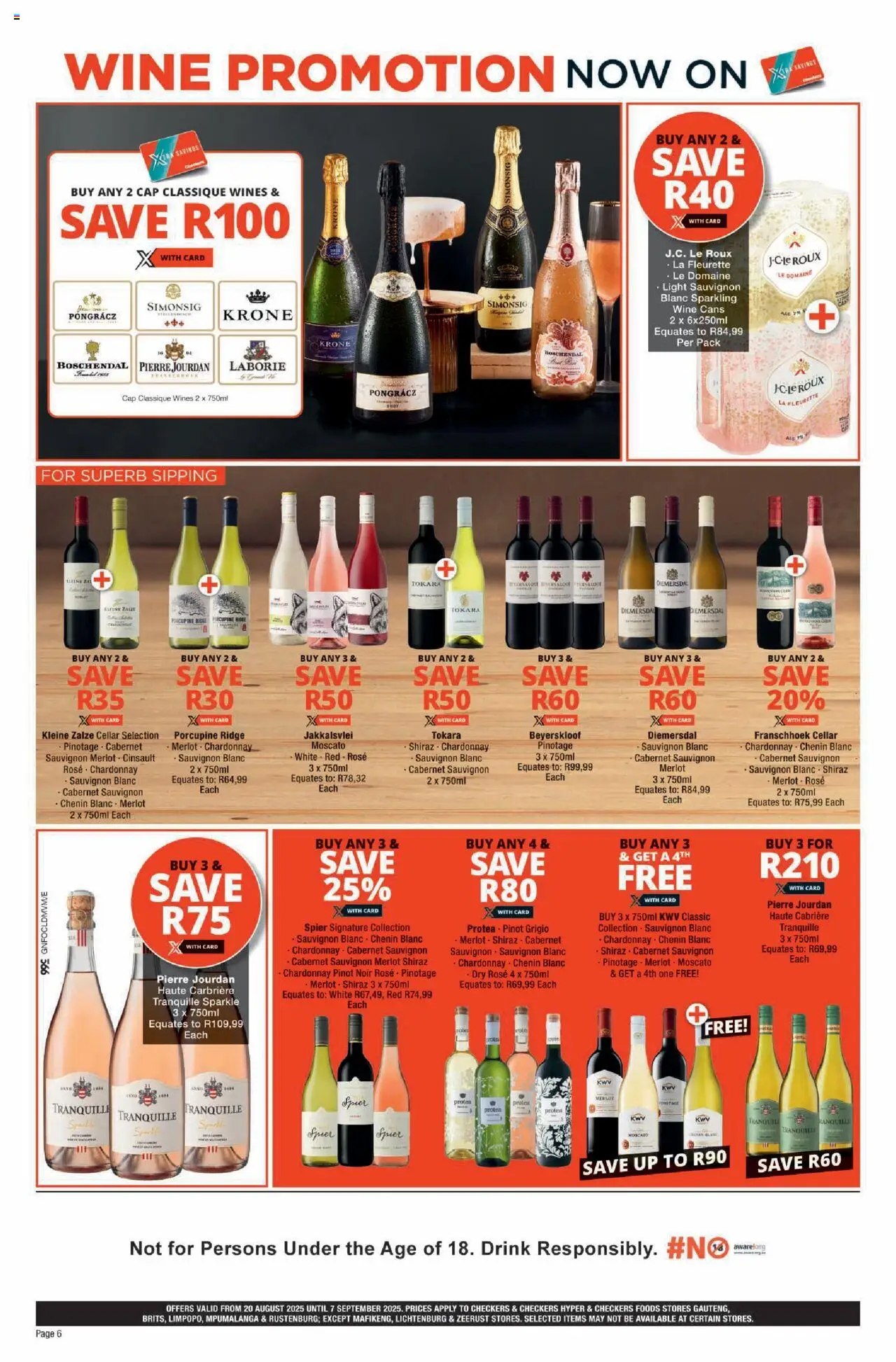 Checkers Gauteng - August Month-End Promotion │ valid from 20.08.2025 | Page: 6 | Products: Cap, Light, Wine, Chicken