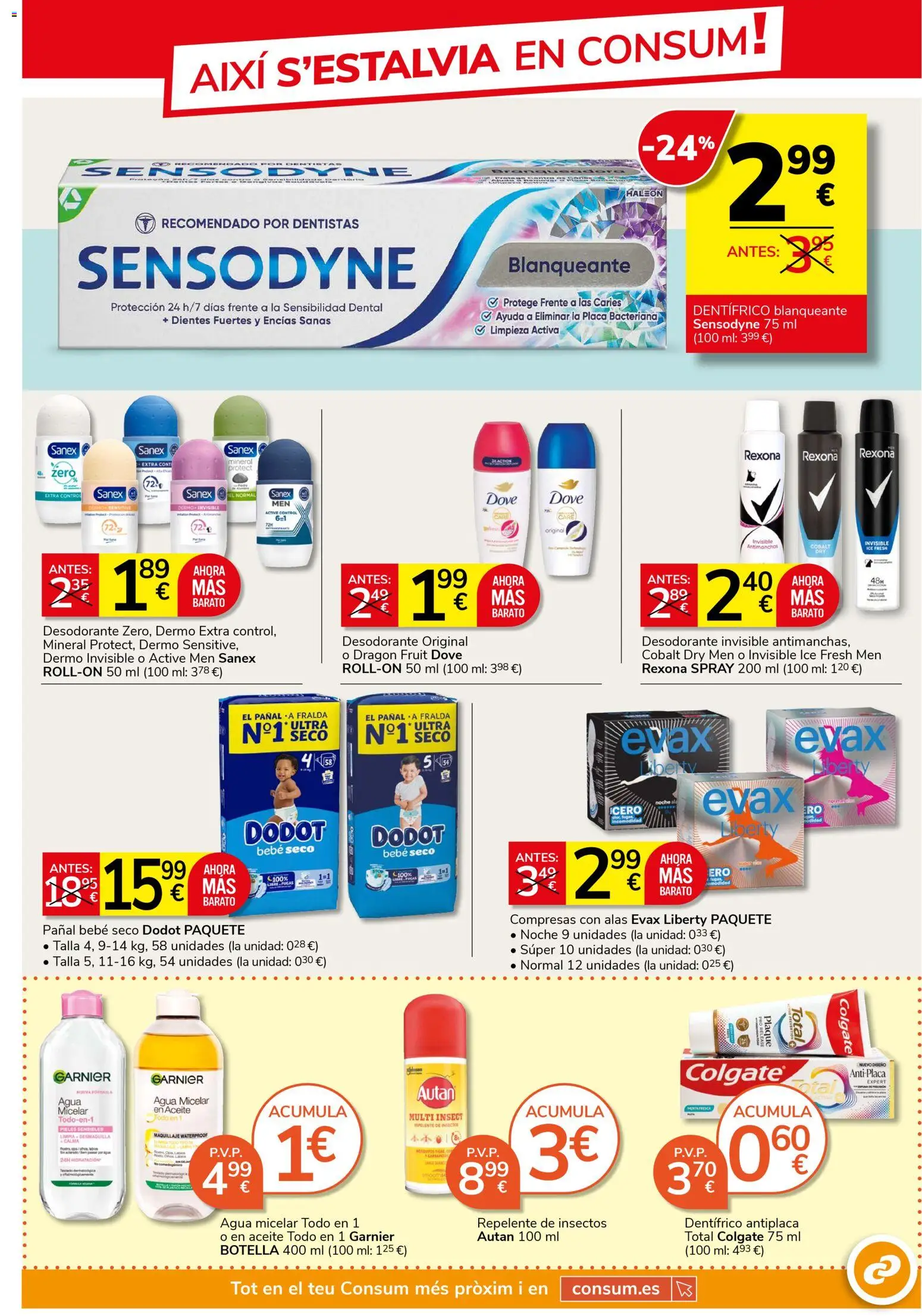 Consum folleto │ válido desde el 23.04.2026 | Página: 23 | Productos: Maquillaje, Compresas con alas, Agua micelar, Aceite