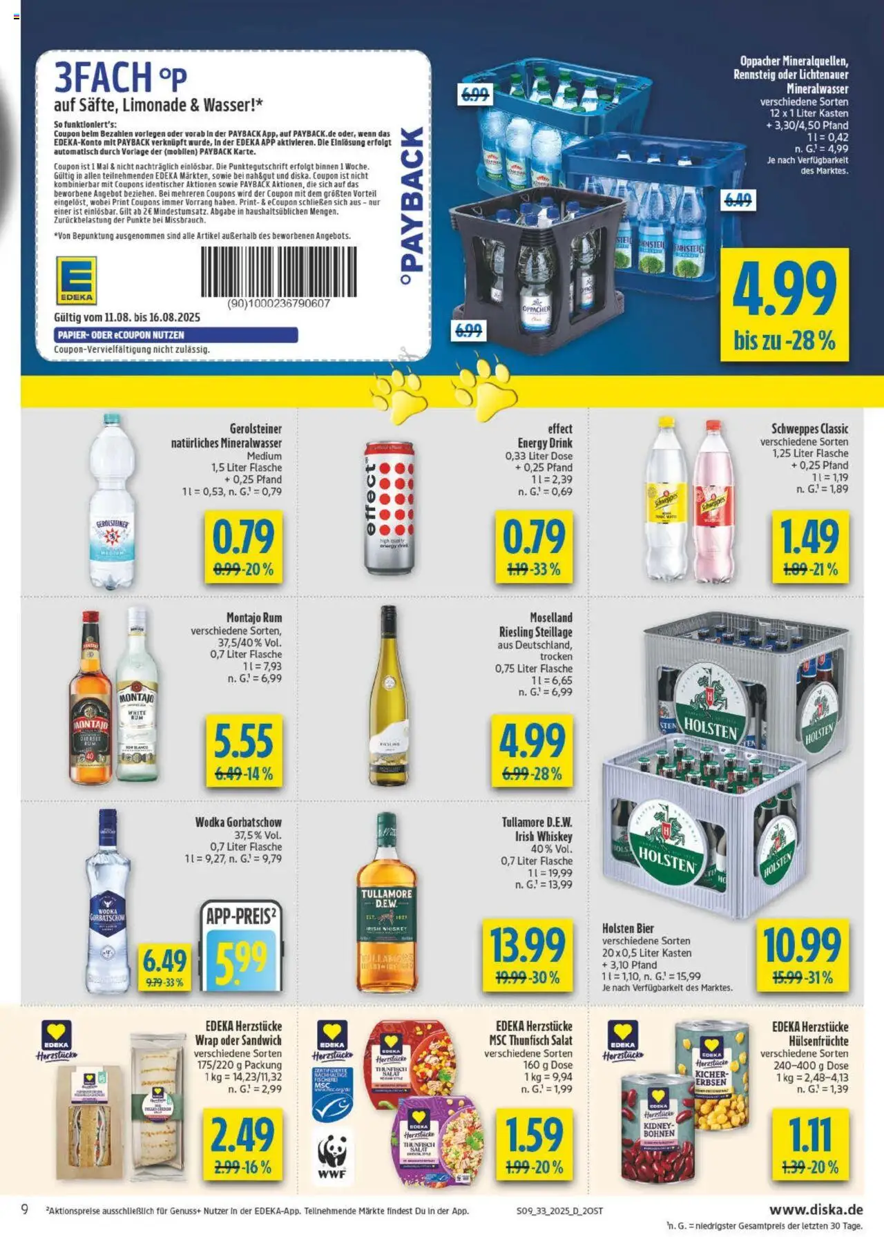 Diska Prospekt 	 - gültig ab dem 11.08.2025 | Seite: 9 | Produkte: Holsten, Schweppes, Wasser, Wodka