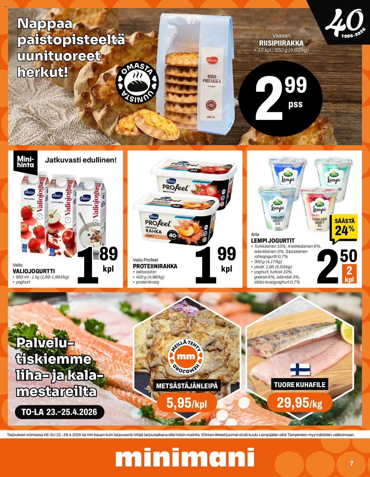 Minimani tarjoukset – voimassa 22.04.2026 alkaen | Sivu: 7 | Tuotteet: Jogurtti, Riisi, Kala