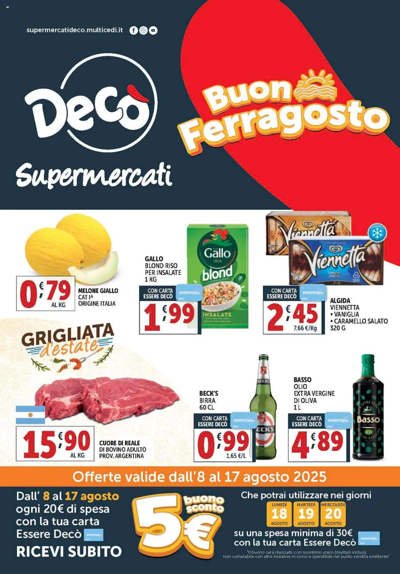 Volantino Decò del 08.08.2025 | Pagina: 1 | Prodotti: Birra, Riso, Melone, The